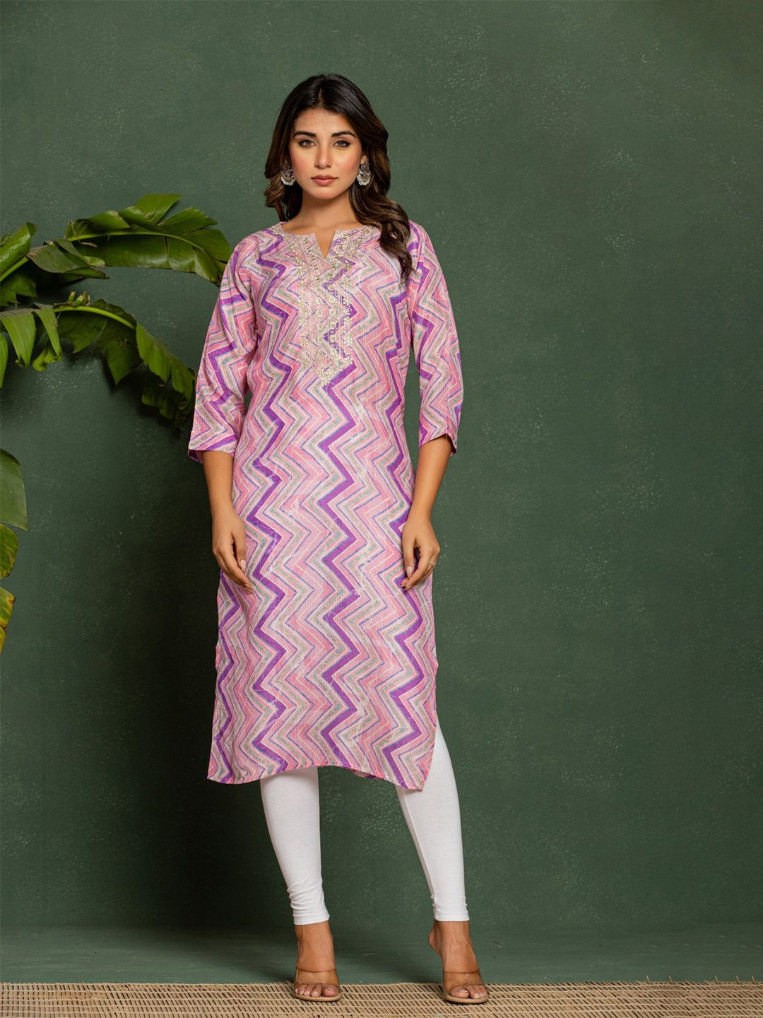 AUTUMN LANE Palki Blush Chevron Printed Straight Kurtas