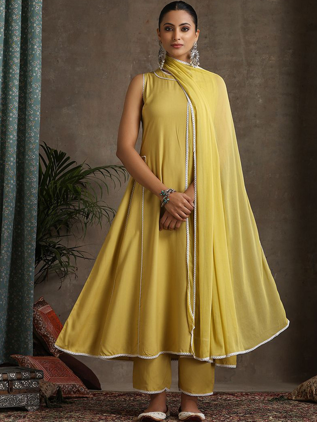 Khushal K Anarkali Kurta With Palazzos And Dupatta