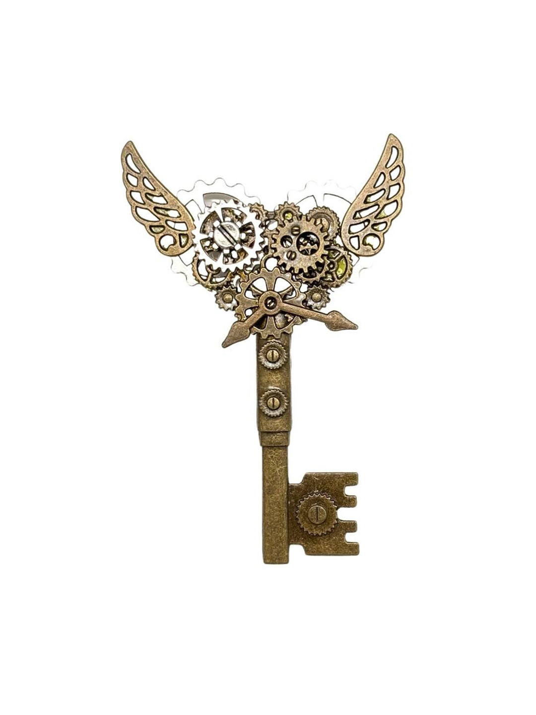 The Tie Hub Steampunk Key Lapel Pin With Wing & Gear Details Brooch