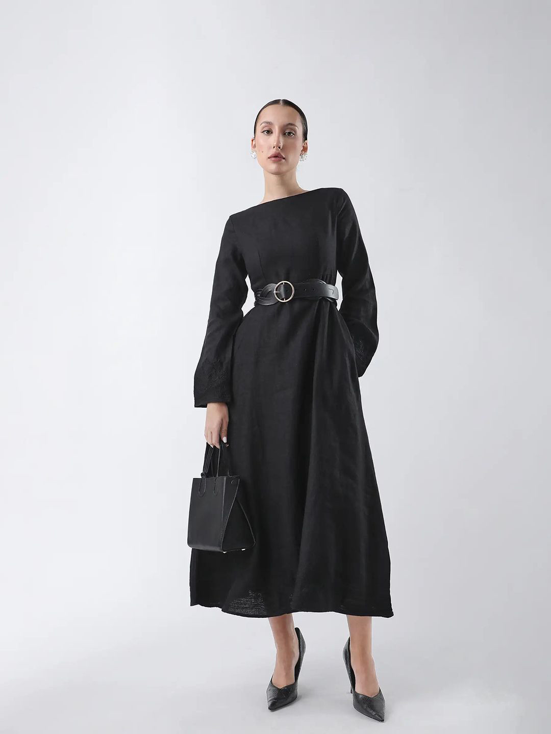 RAREISM Women Jander Primary Black Fit & Flare Dress