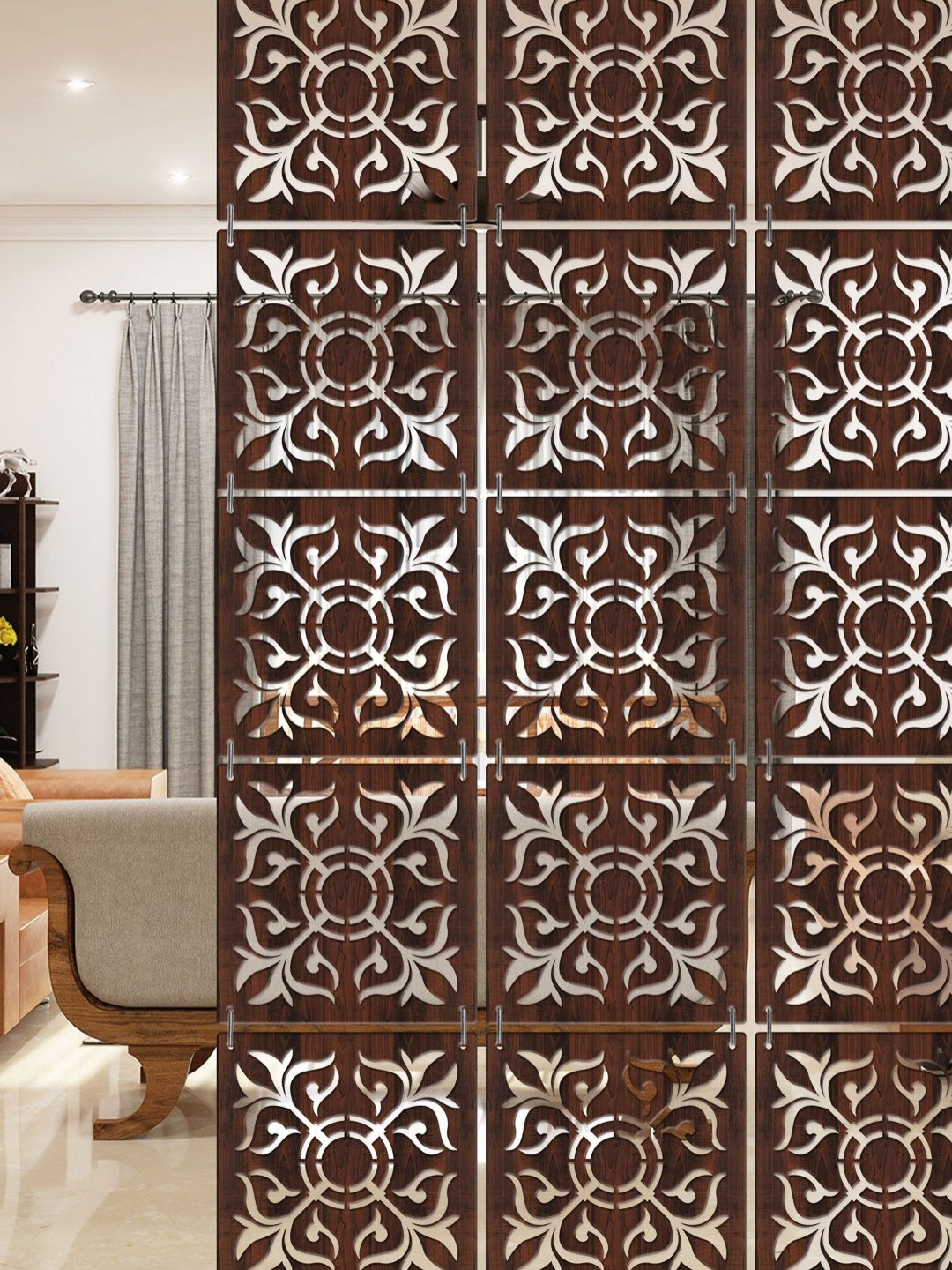 Myntra Elegant Homes Brown 4 Pieces Wooden Room Darkening Door Curtain