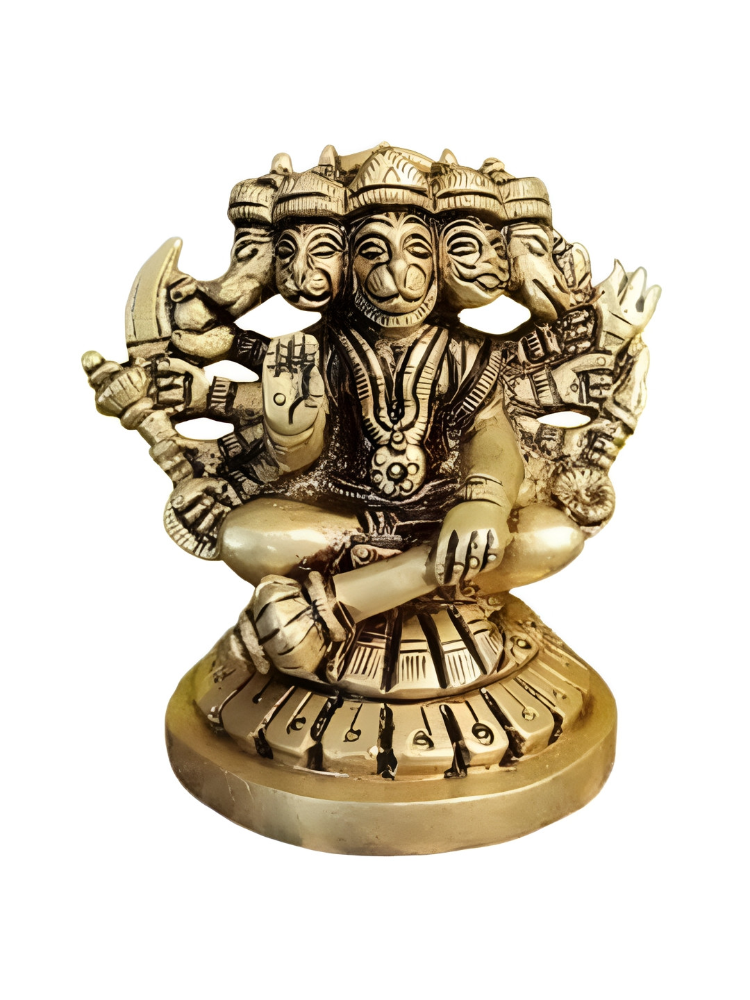 The Spiritual Living Lord Panchmukhi Hanuman Ji Gold Brass Metallic Prayer Room Tiny Showpiece - 3 Inches