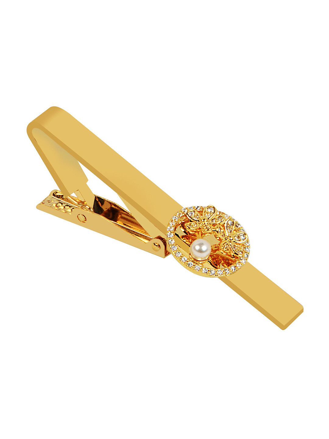 Curren Men's Gold Zircon Studded Tie Pin Statement Brooch