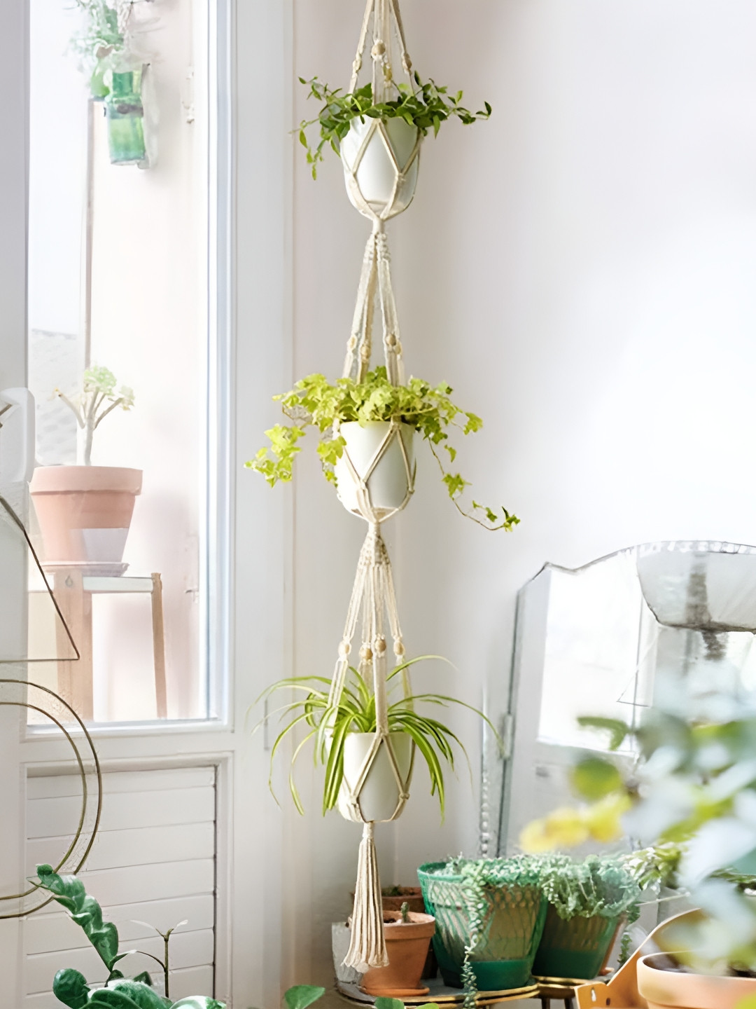 Decorcity White 3 Tier Macrame PlantHanger