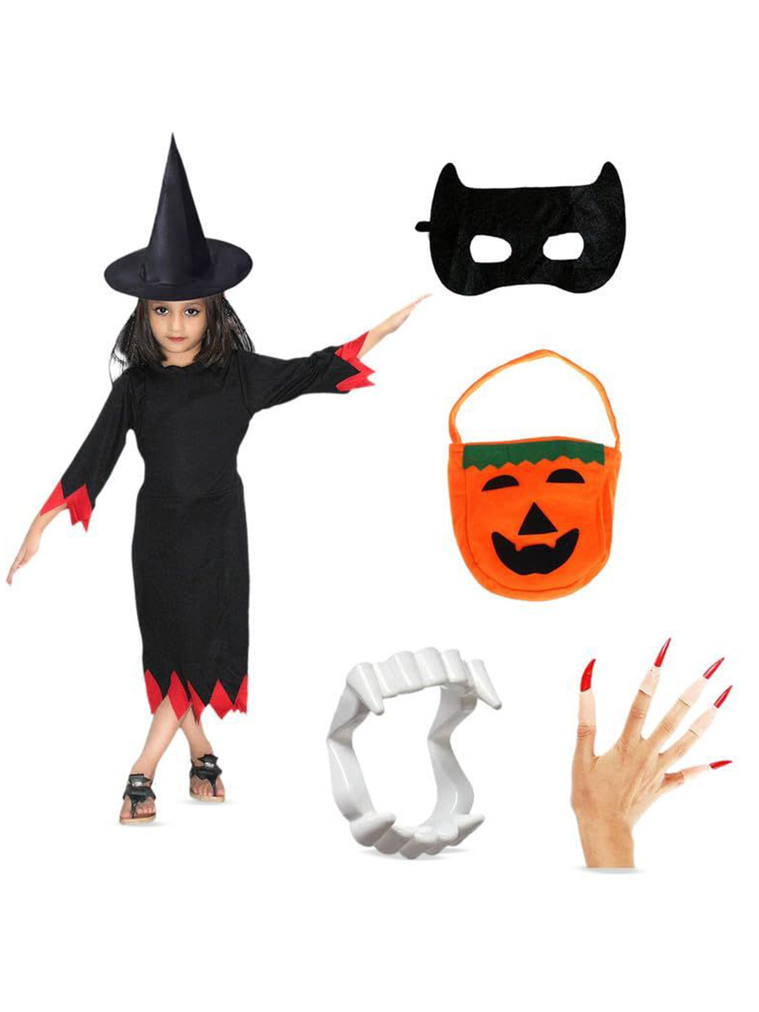 Kaku Fancy dresses Girls Halloween Witch Costume With Hat