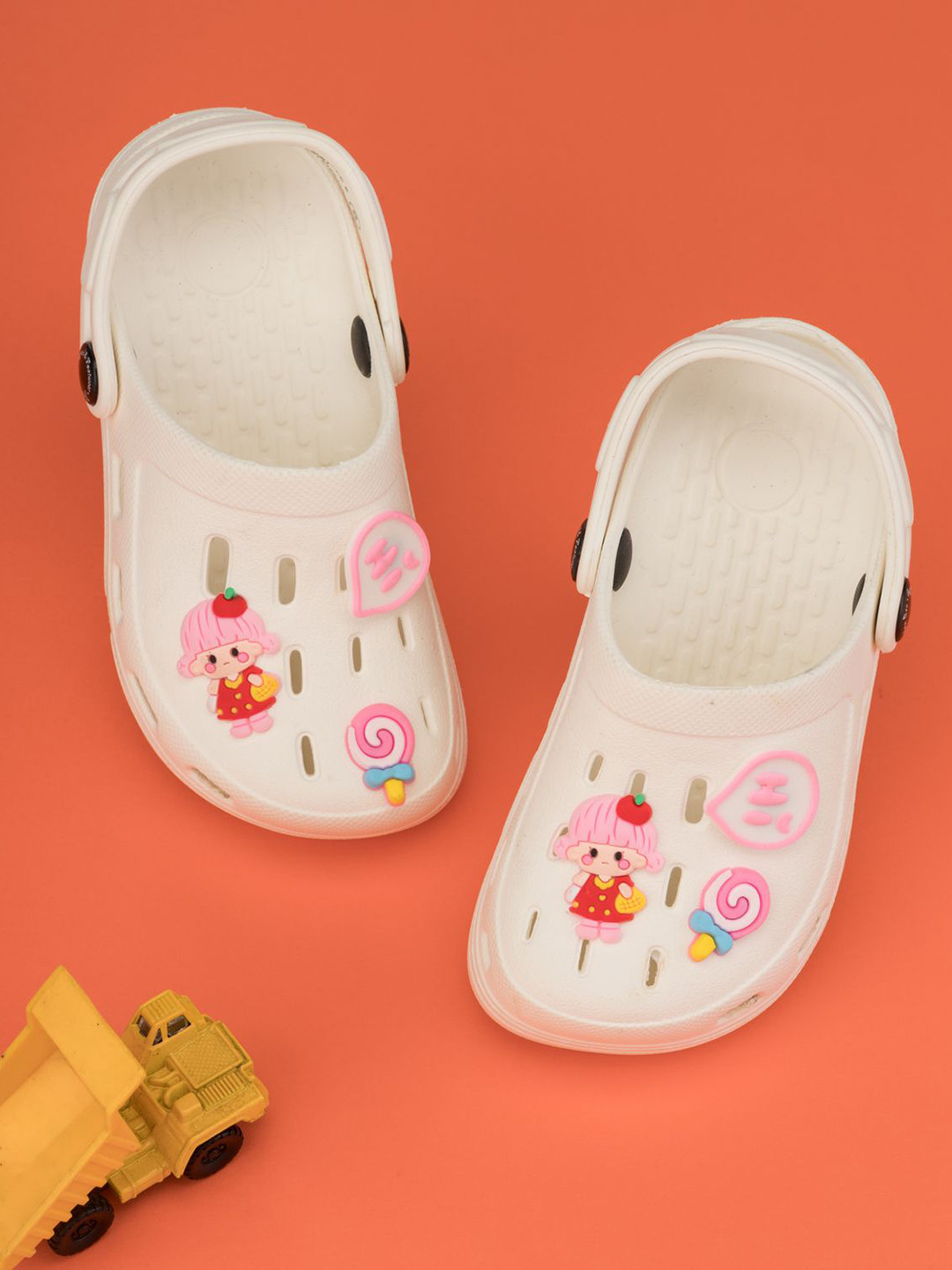 Yellow Bee Girls Fun & Comfy Sweet Girl & Lollipop 3D Charms Clogs