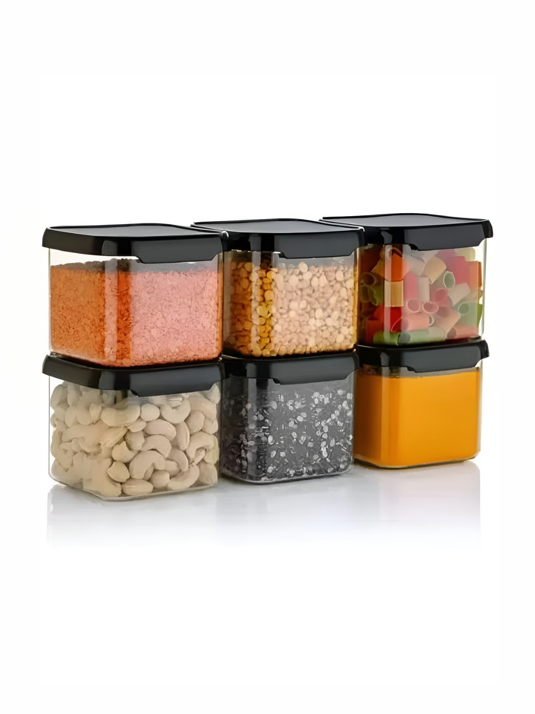 Reeq Black Plastic Easy To Clean 6 Piece Clip-On Canister-500ml