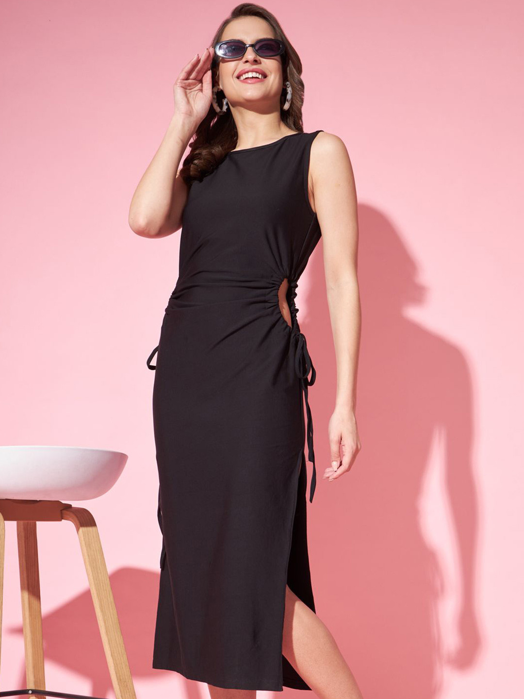 FUNDAY FASHION LYANER Women's Cut Out Side Sleeveless Knit Bodycon Maxi Dress