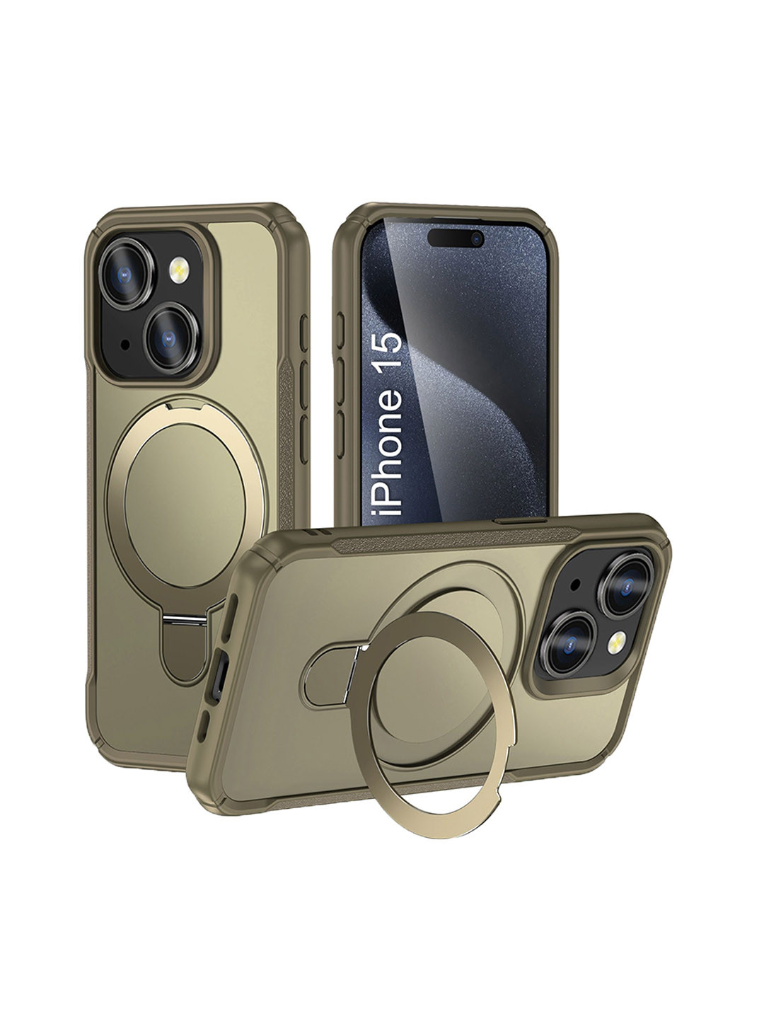 Luxury Kase Solid iPhone 15 360 Rotating Kickstand Mag-Safe Rugged Armor Case Back Case