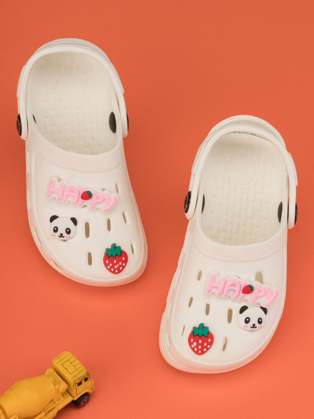 Yellow Bee Girls Adorable Panda Face Strawberry & Happy 3D Charms Clogs