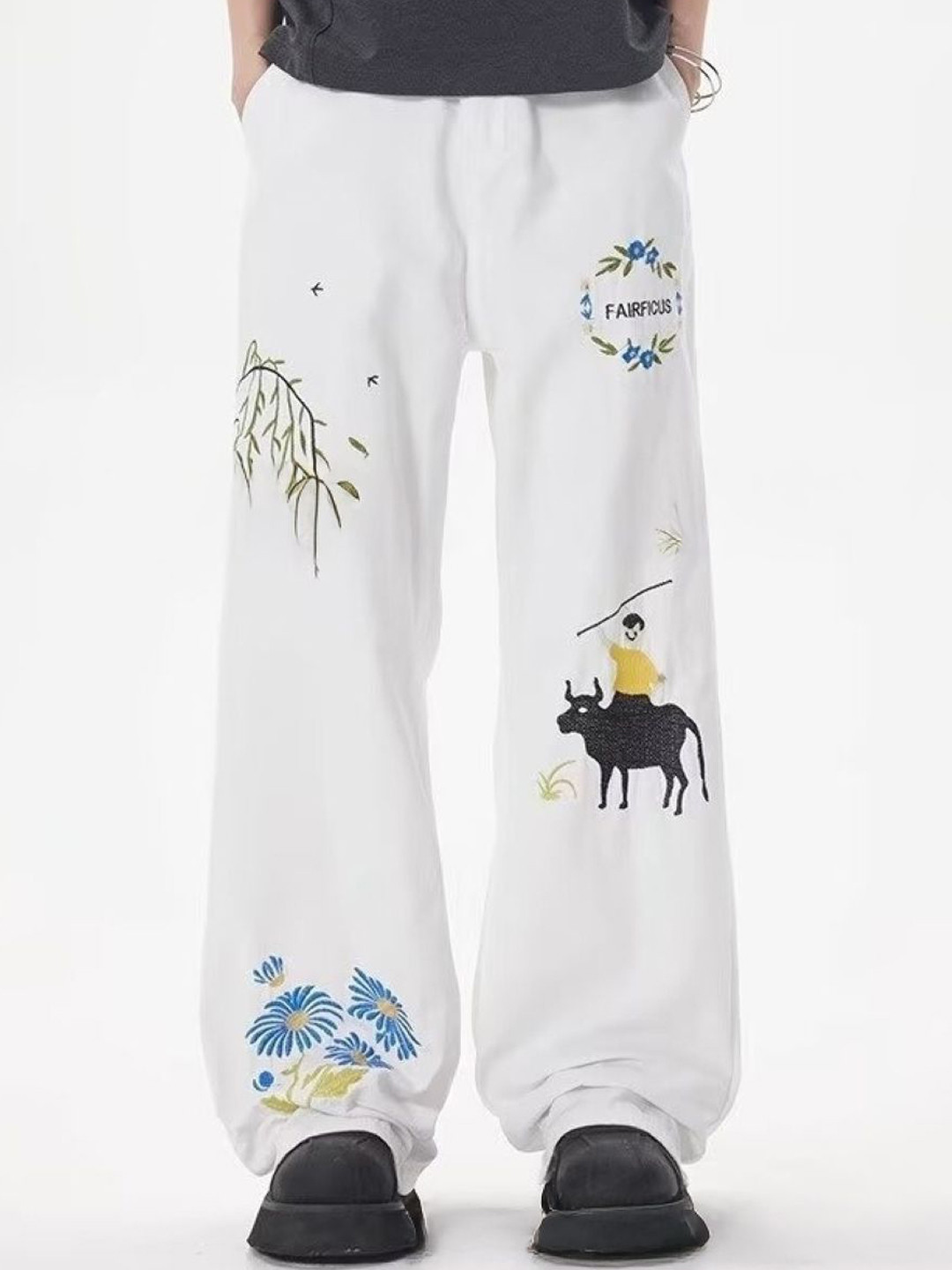 Men's Casual Loose Fit Mid-Rise Wide Leg Trousers