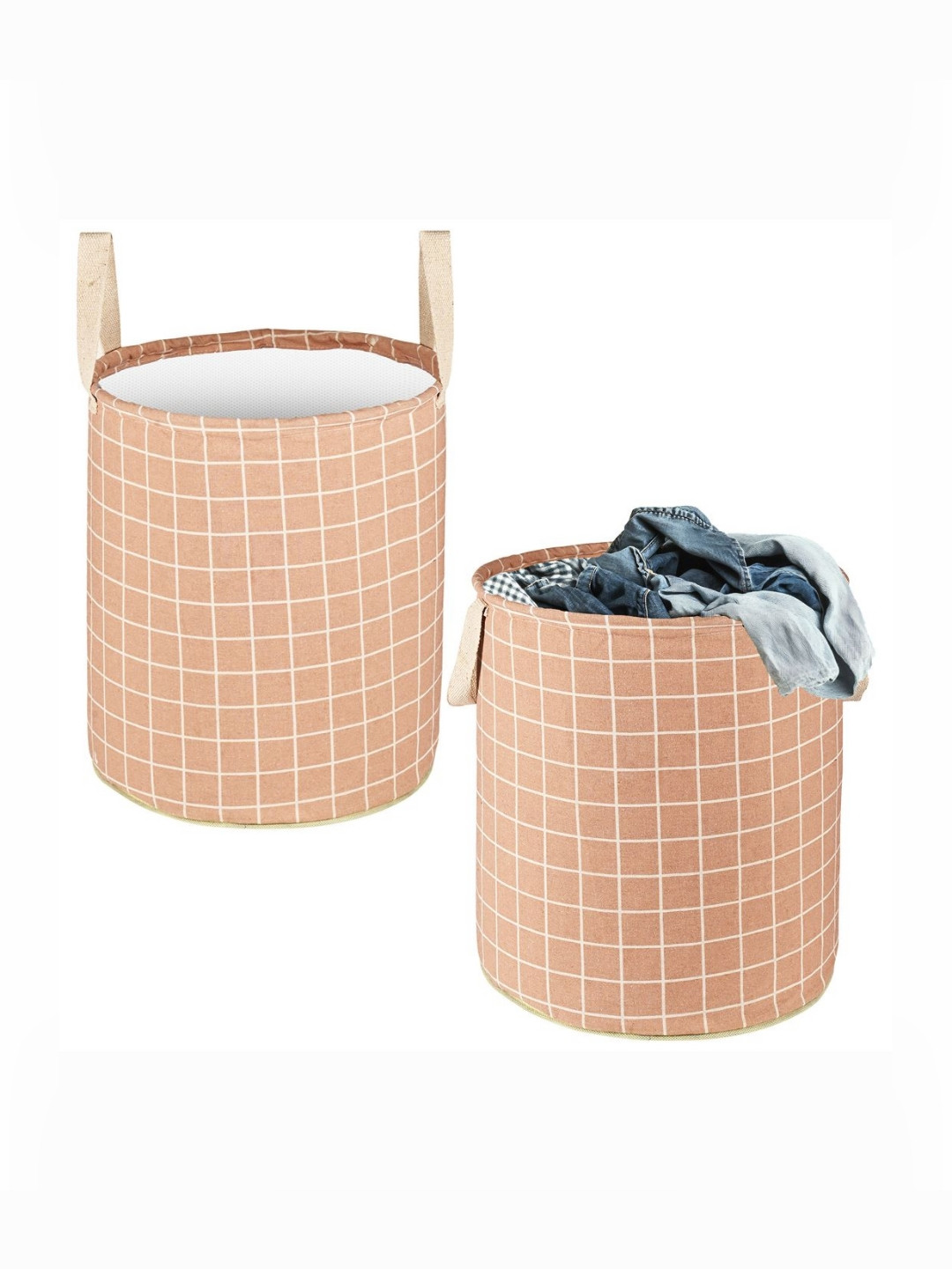 Myntra Elegant Homes 2Pcs Brown Checked Foldable Cotton Laundry Bags - 60 L Each