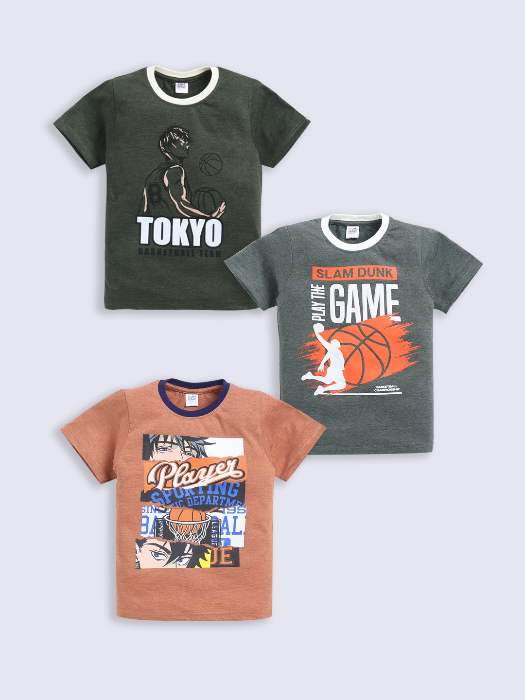 Here&Now X Game Begins Boys Anime Assorted Printed Set of 3 T-shirts