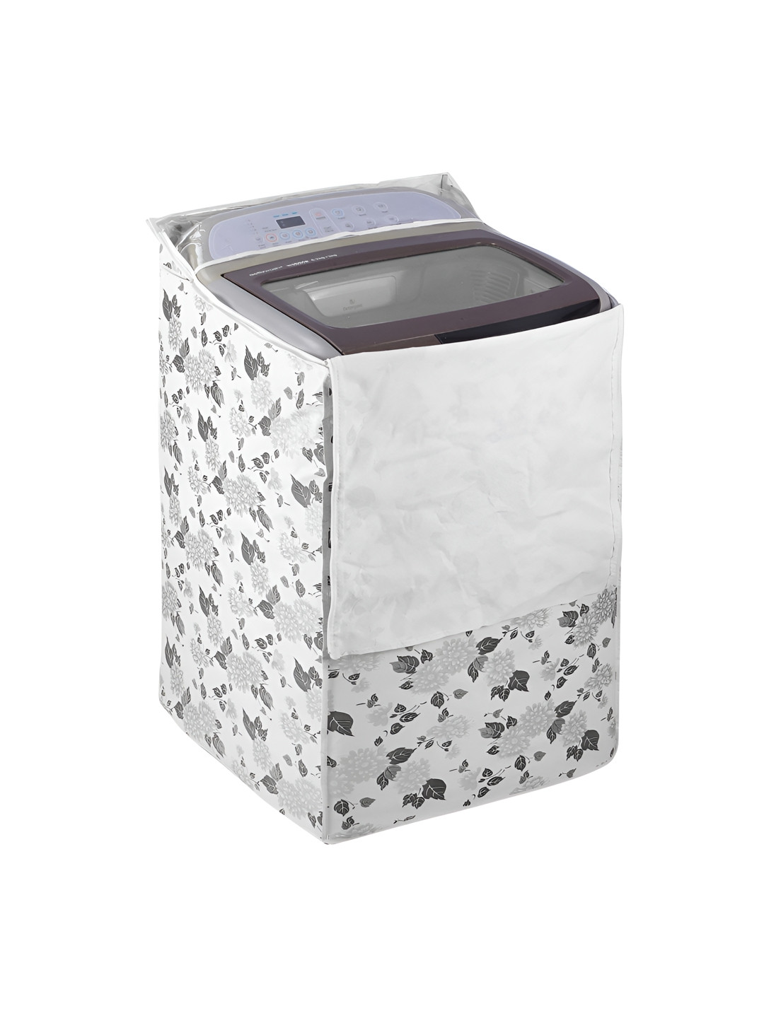 AMPEREUS White & Grey Printed Automatic Top Load Back Panel WashingMachineCover