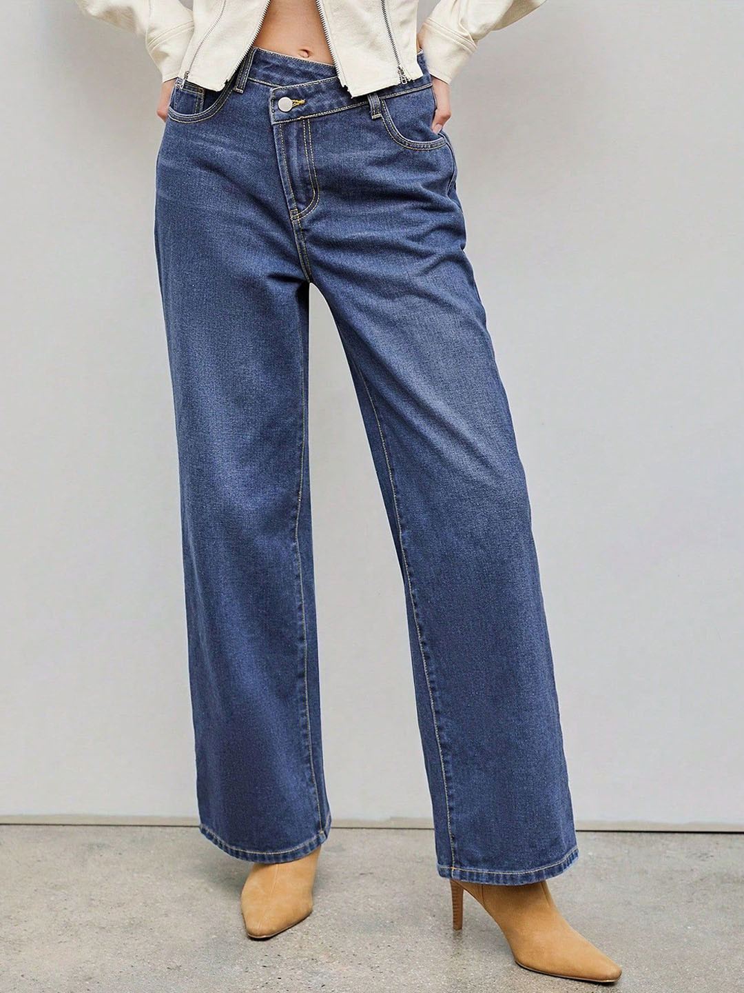 bebe Medium Wash Relaxed fit Jeans with Asymmetrical Waist
