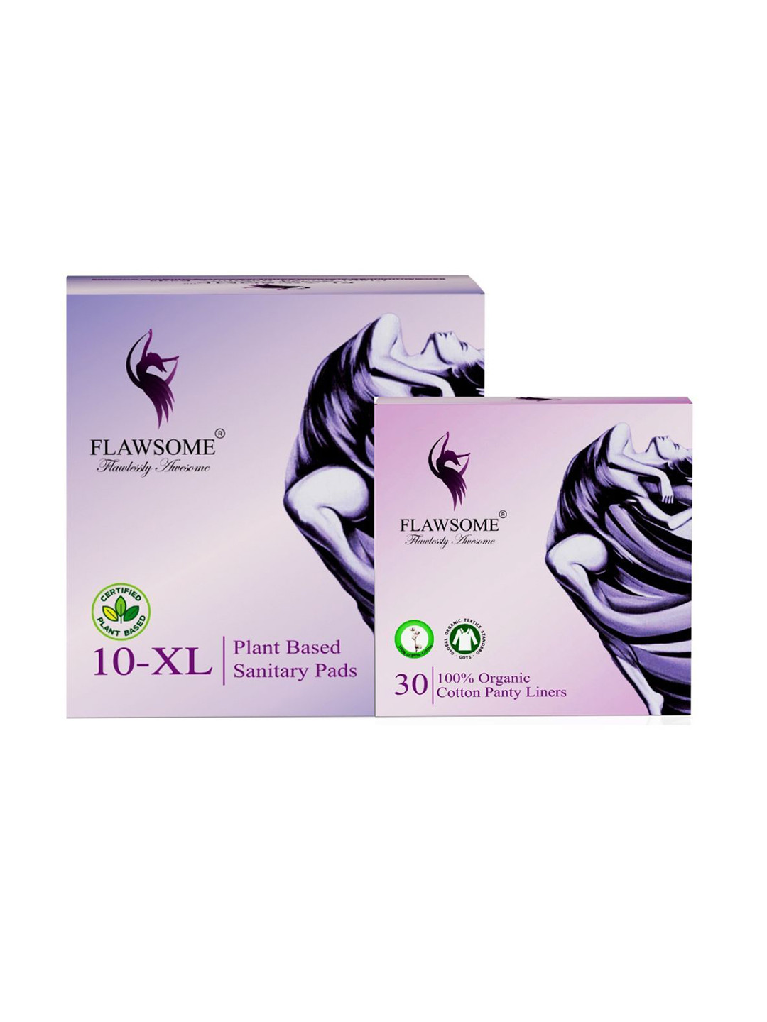 Flawsome Set Of 2 Plant Based Cotton Sanitary Pads - XL - 10 Pcs With Panty Liners 30Pcs