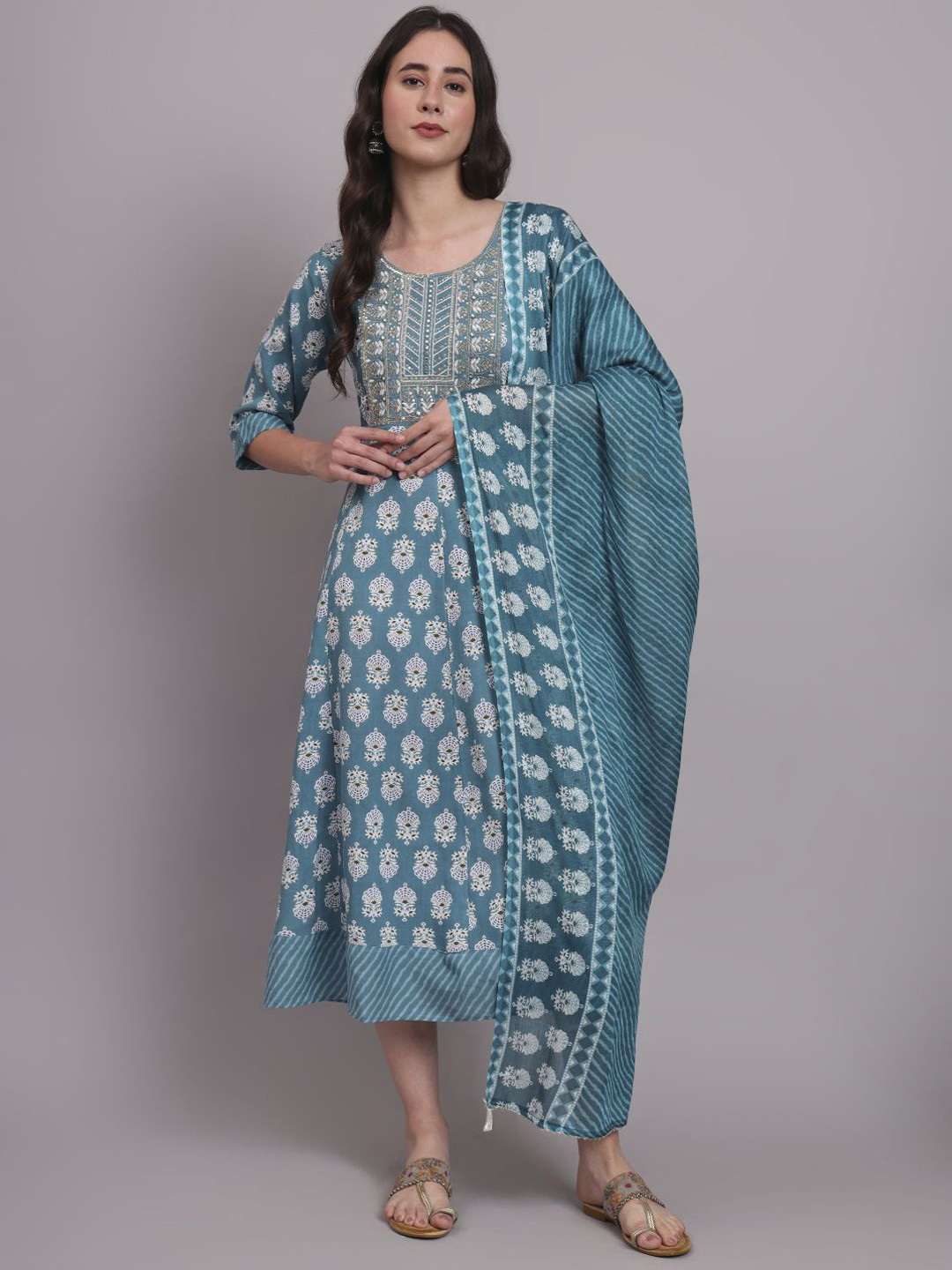 aayusika Embroidered Ethnic Dresses With Dupatta