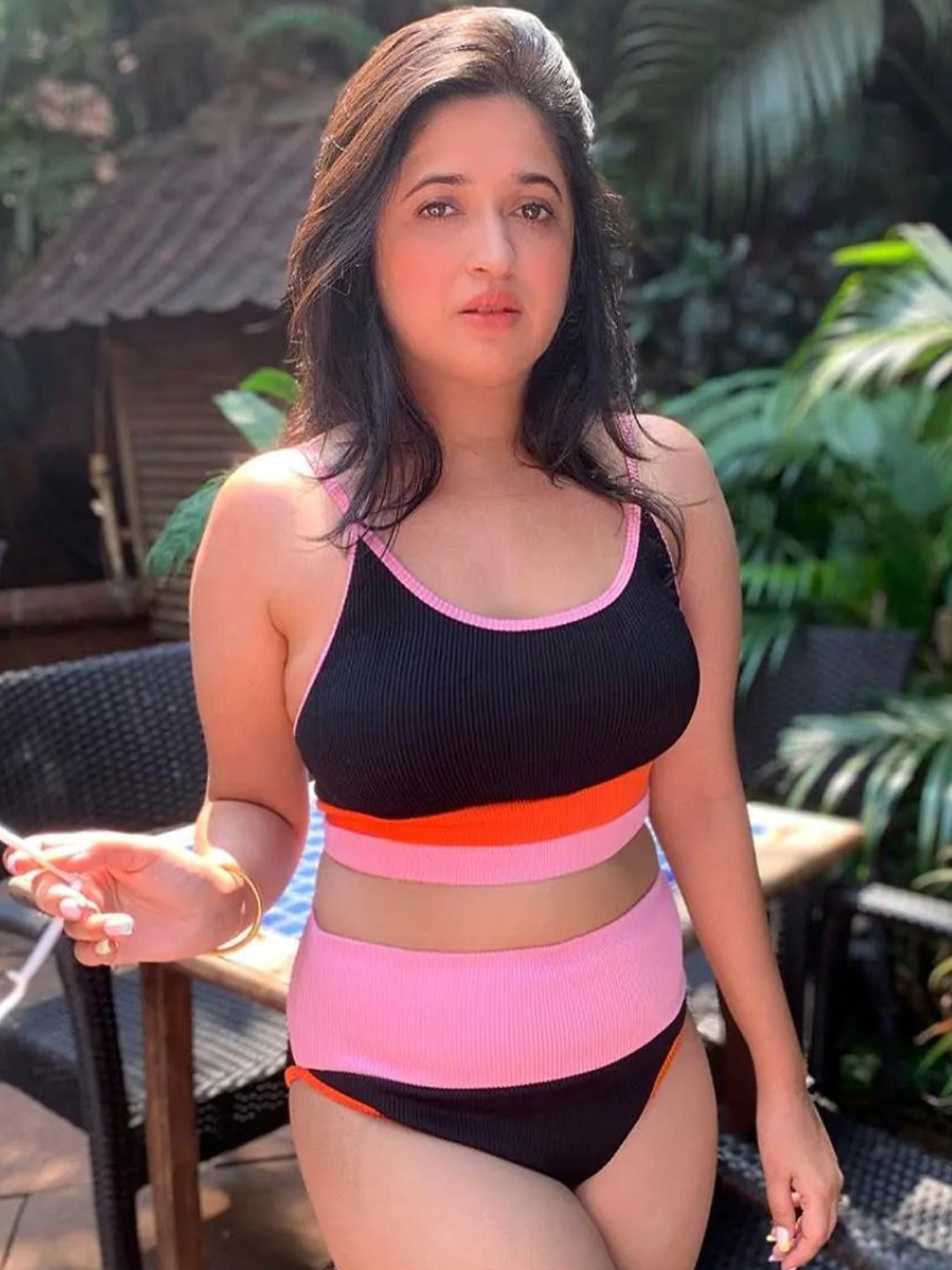 ANGEL CROSHET Ribbed Colour Block High Waist Bikini