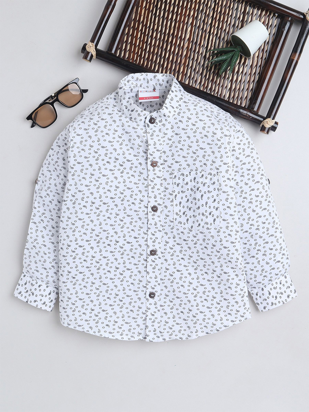 BAATCHEET Boys Relaxed Fit Abstract Printed Mandarin Collar Cotton Casual Shirt