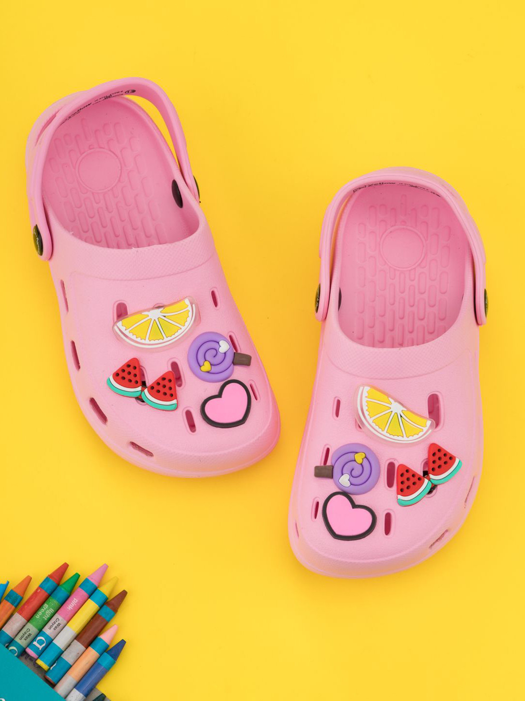 Yellow Bee Girls Cute & Comfy Fun Fruits Candy & Heart Design Clogs