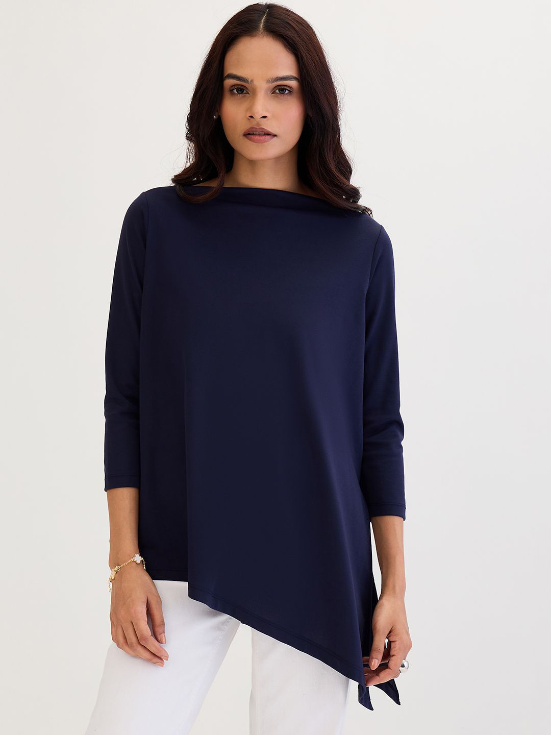 FEMMELLA Women Solid Regular Lyocell Longline Top