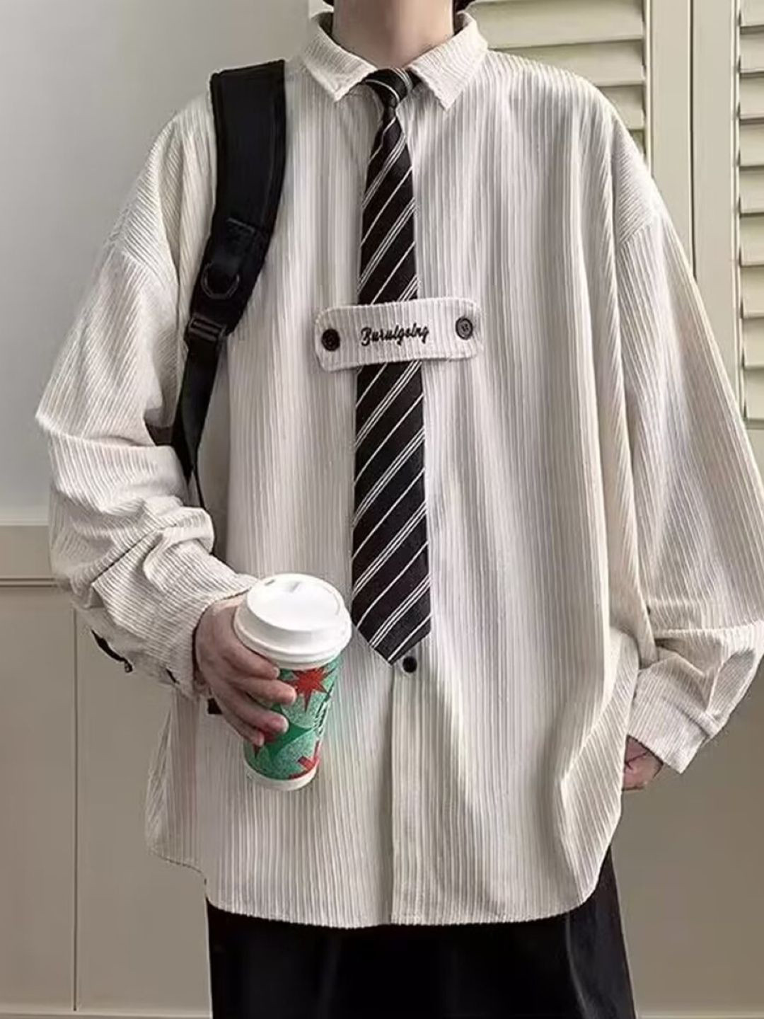 Men's Oversized Vertical Striped Casual Shirt