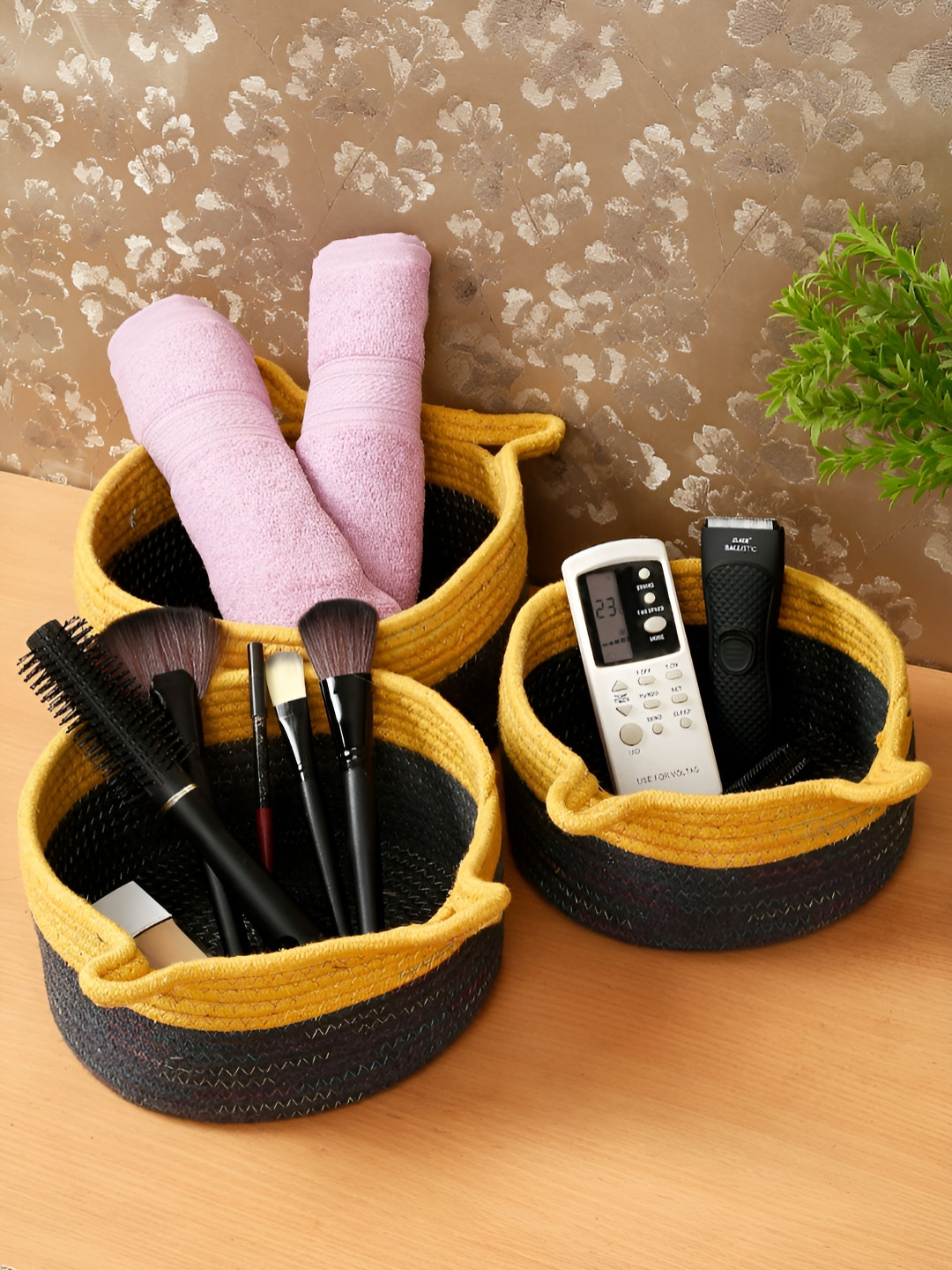 Myntra Elegant Homes Black & Yellow 3 Pieces Reusable Multi-Utility Organisers