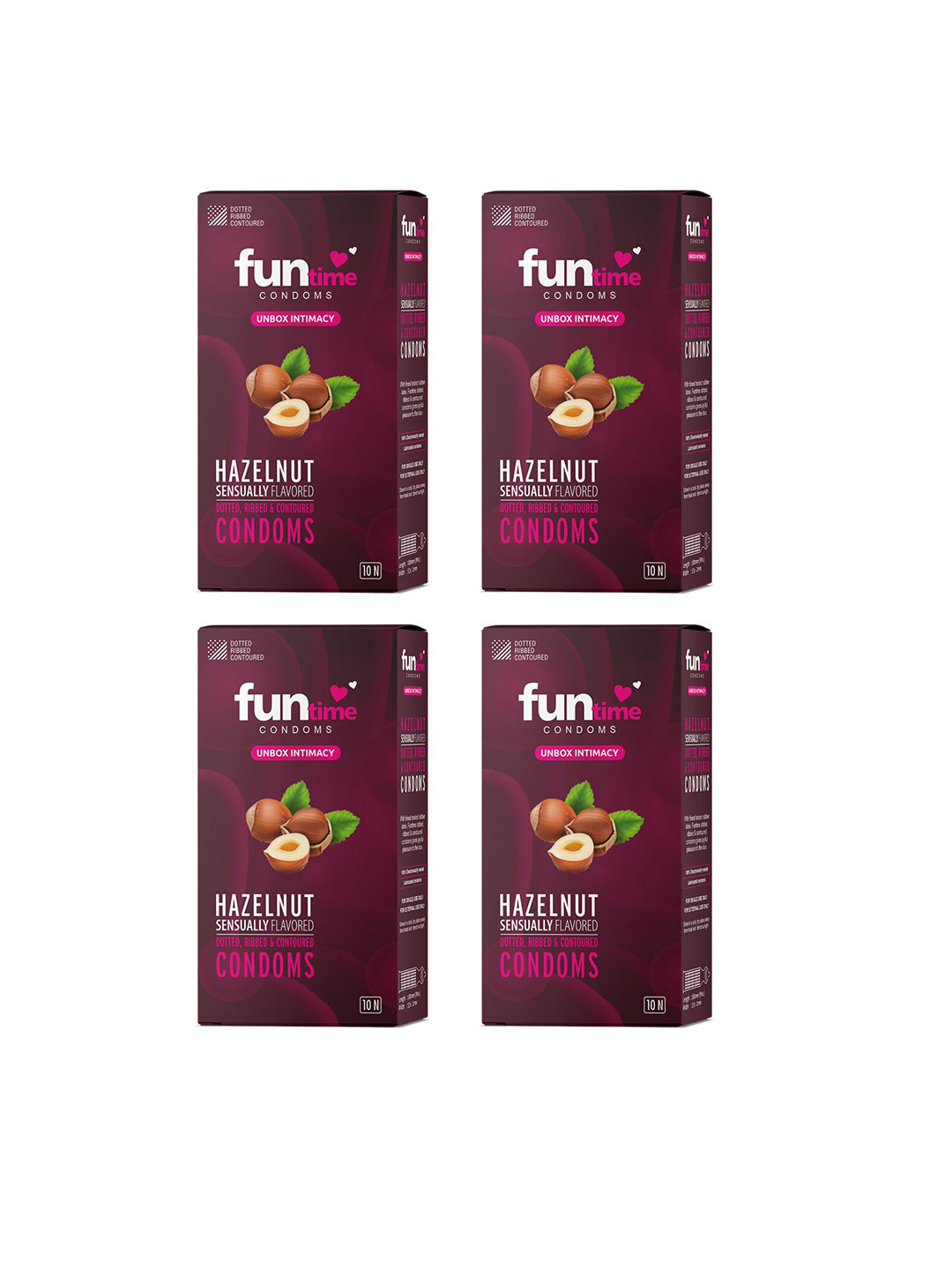 Funtime Pack Of 4 Hazelnut Flavour Dotted & Ribbed Climax Control Condoms- 40 Pcs