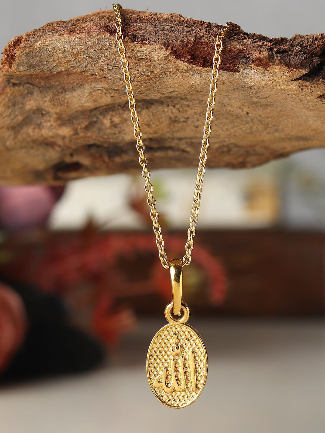 Metronaut 925 Silver 22K Gold-Plated Allah Pendant With Ball Chain