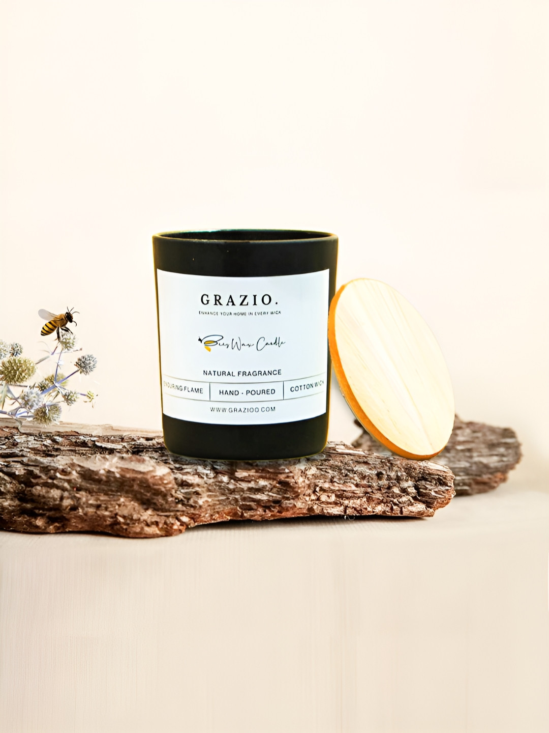 GRAZIO Beeswax Gifting Edition Honey and Lemon Grass Solid Geometric Regular Jar Candles