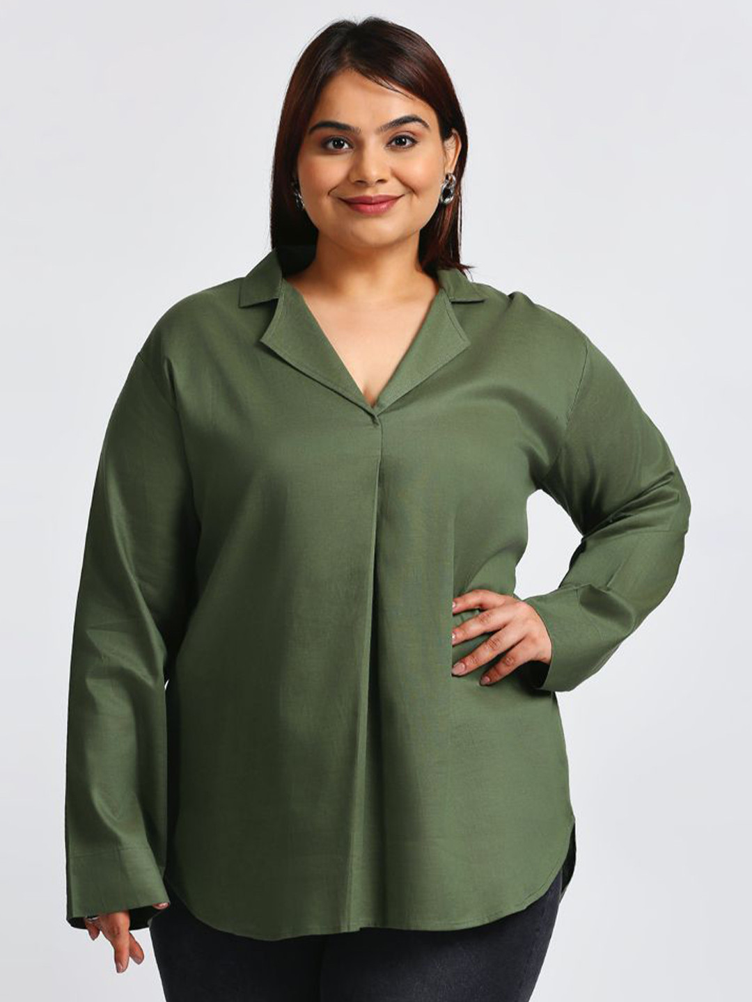 Sizeupp Women Solid Net Shirt Style Top