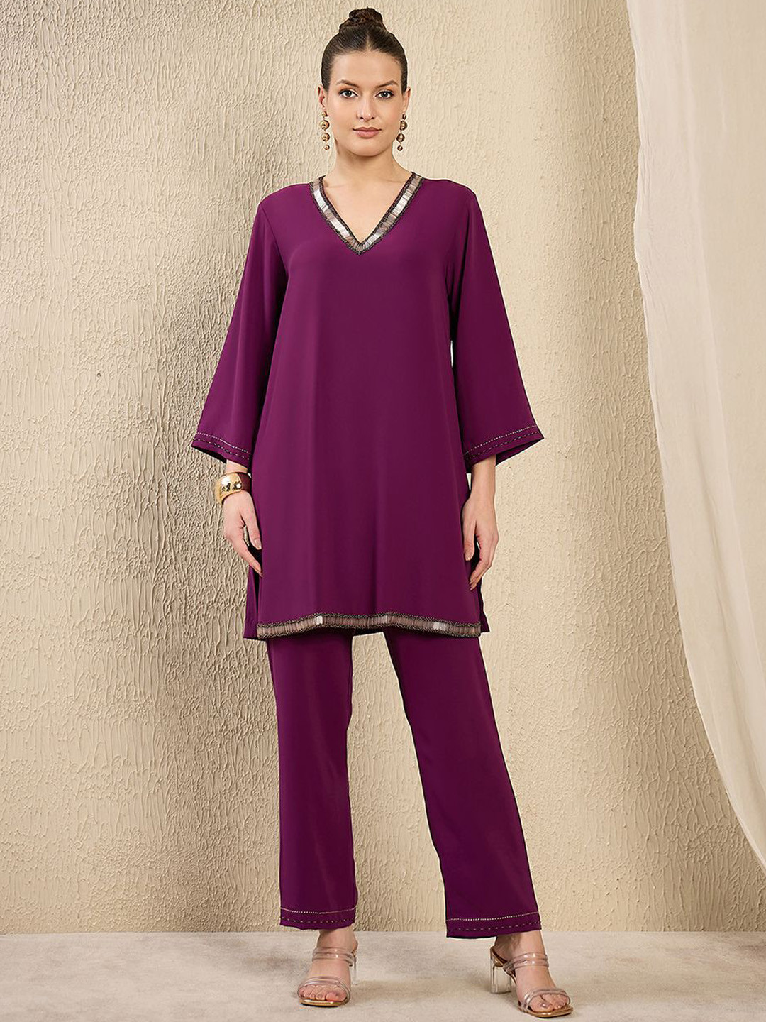 First Resort by Ramola Bachchan Hand Embroidered Top & Straight Pant Co-Ords