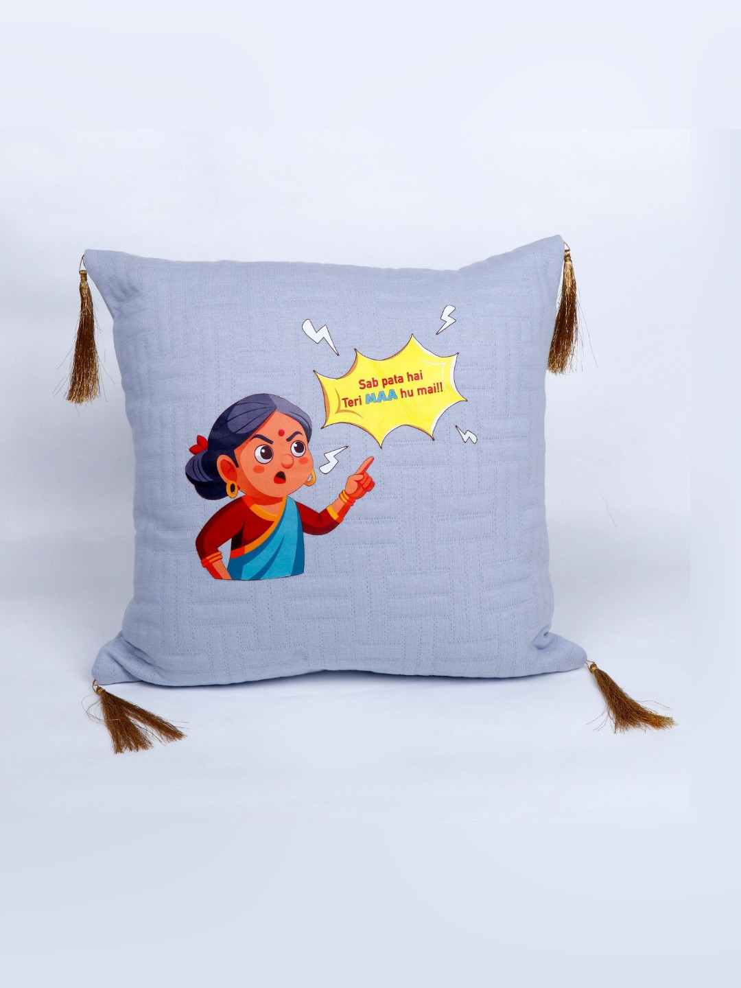 Archies Grey & Yellow Printed Square Shaped Pre-Filled Cushion