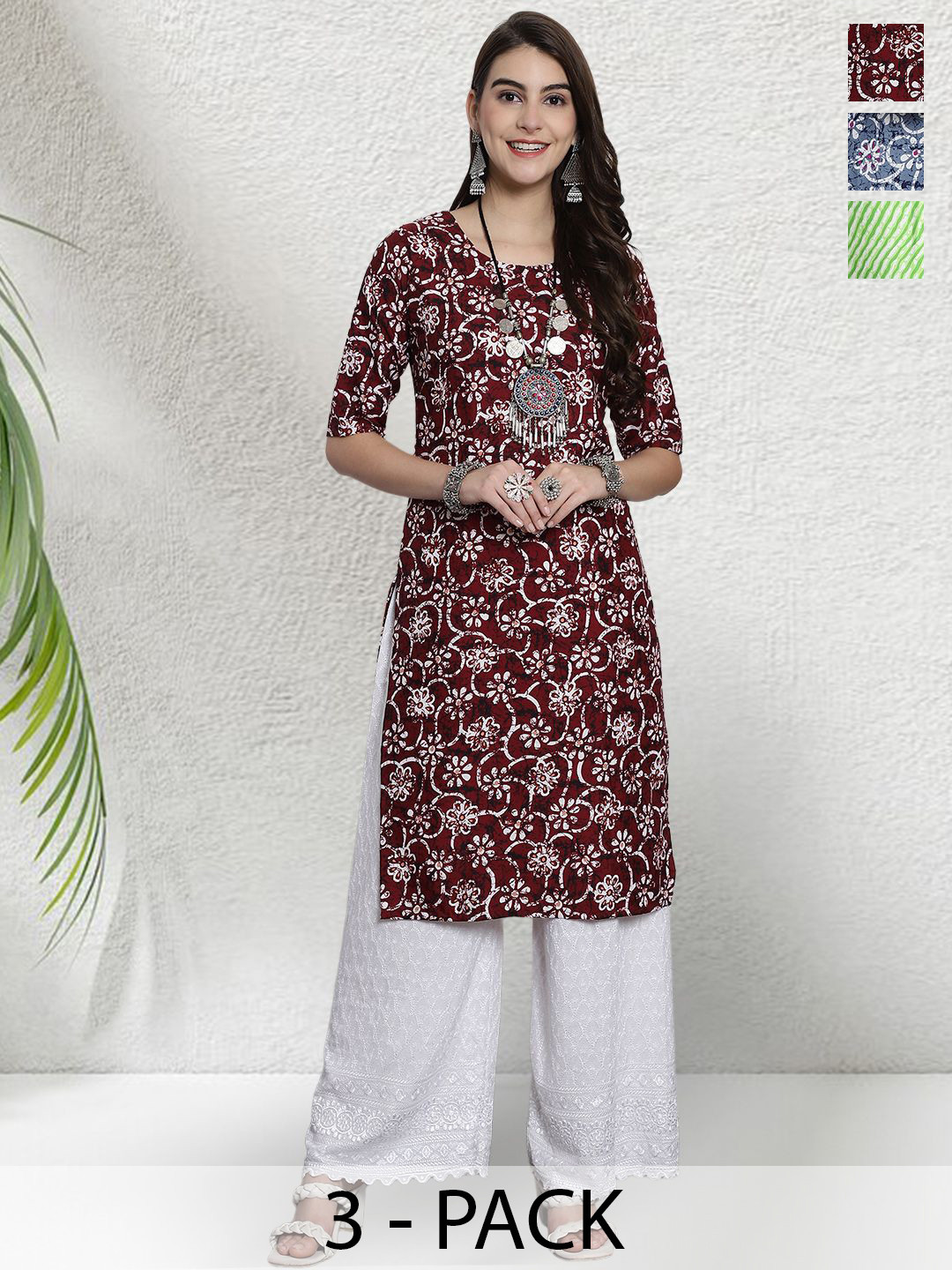 Anouk Rustic Pack Of 3 Women Ethnic Motifs Printed Crepe Kurta