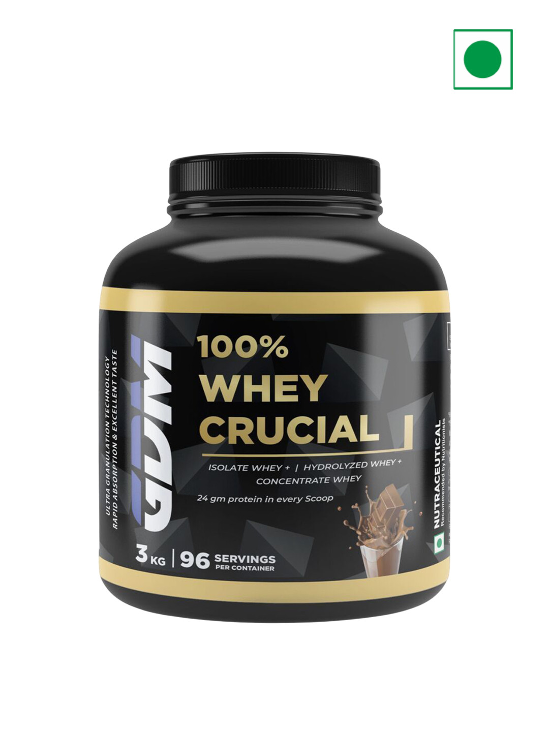 GDM Nutraceuticals LLP 100% Whey Crucial Protein- 3 Kg- Chocolate