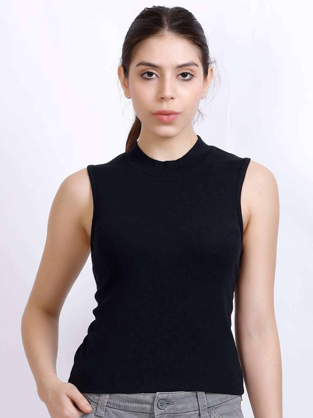 MX Miazi Xchange Women Solid Fitted Cotton Crop Top