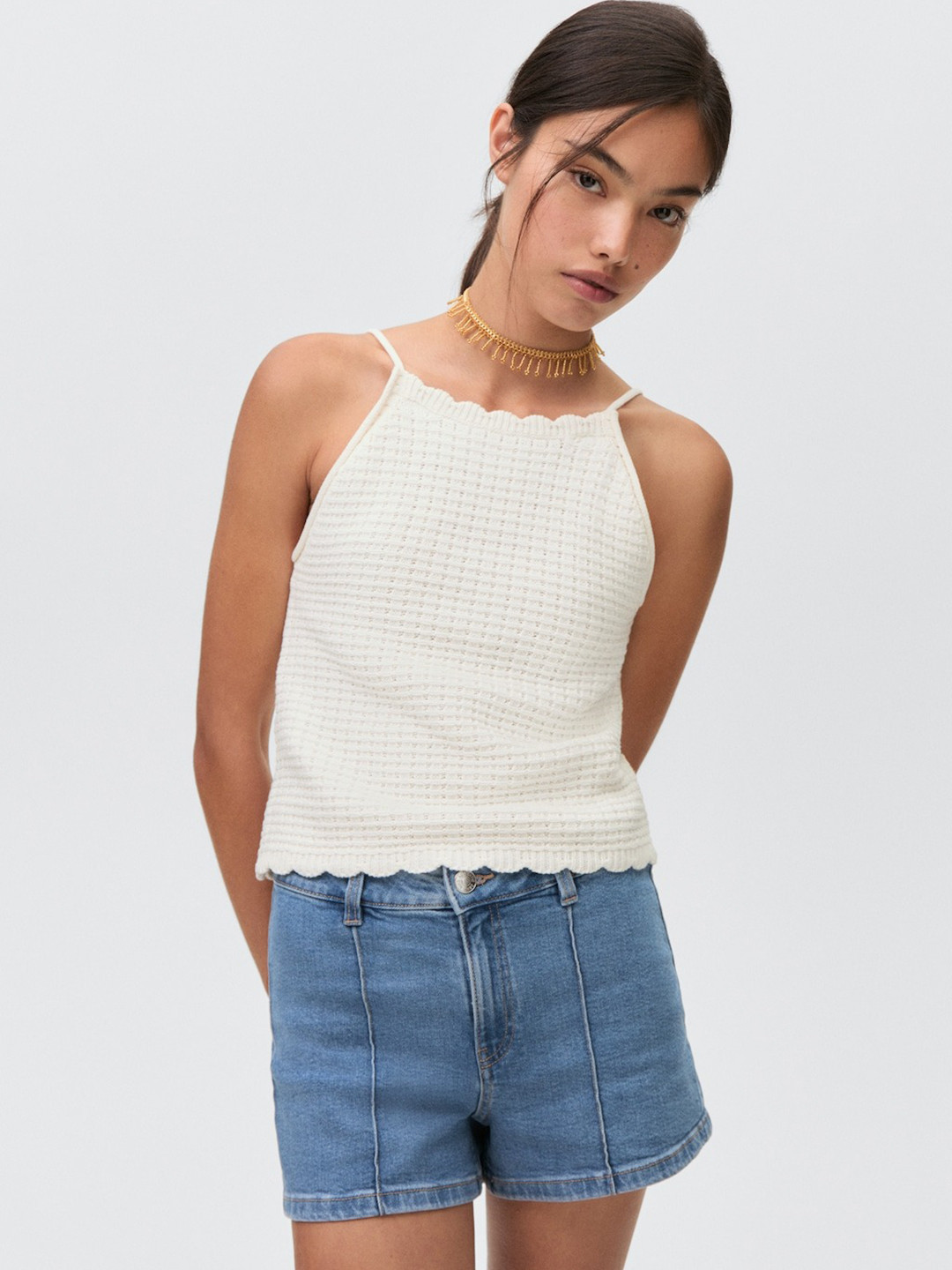 MANGO Scalloped Hem Knitted Cami Top