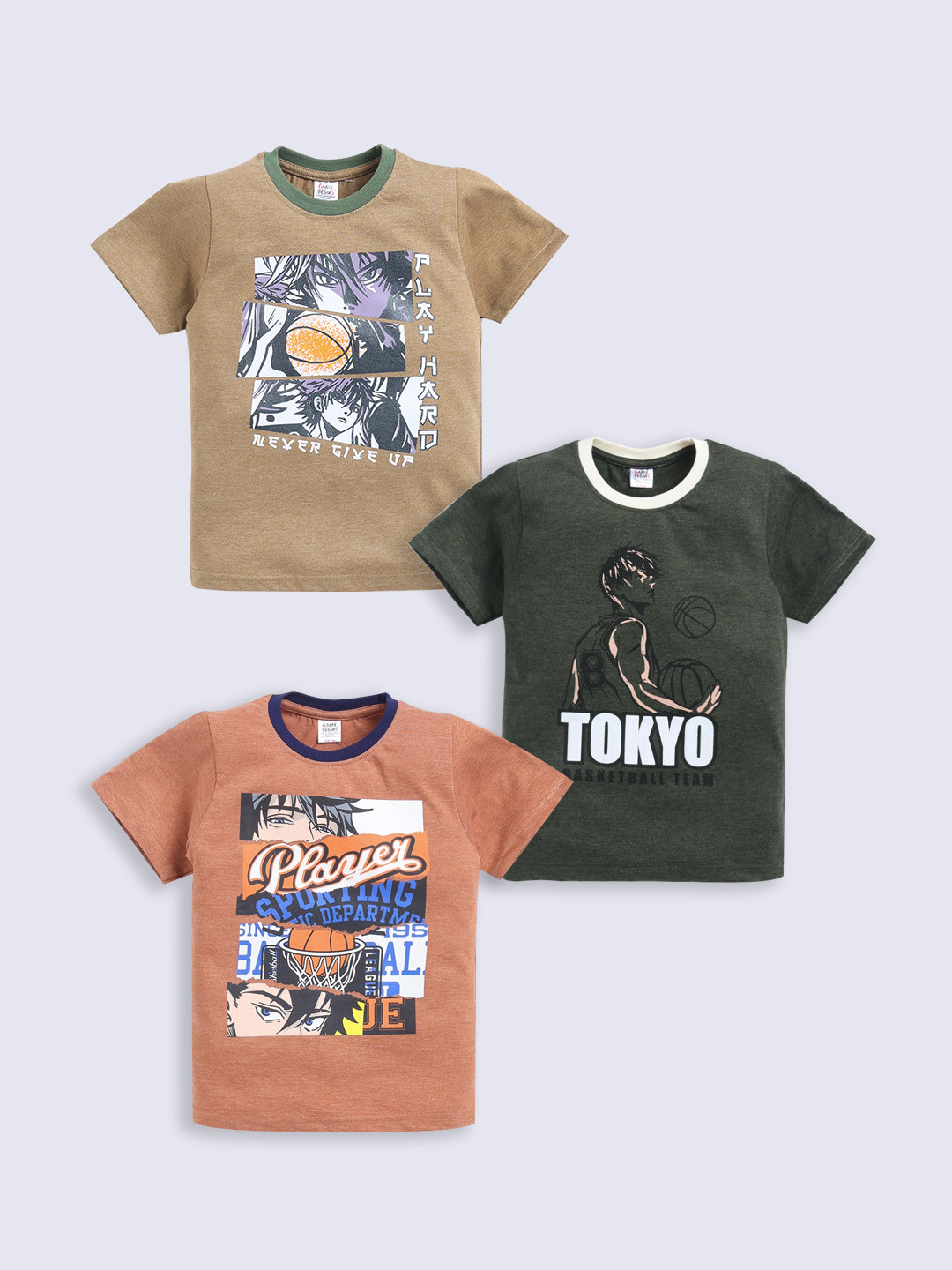 Here&Now X Game Begins Boys Anime Assorted Printed Set of 3 T-shirts