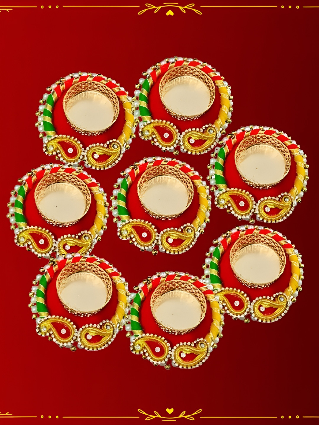 PUFFSMART 8-Pcs Yellow & Red  Ring Candle Holder