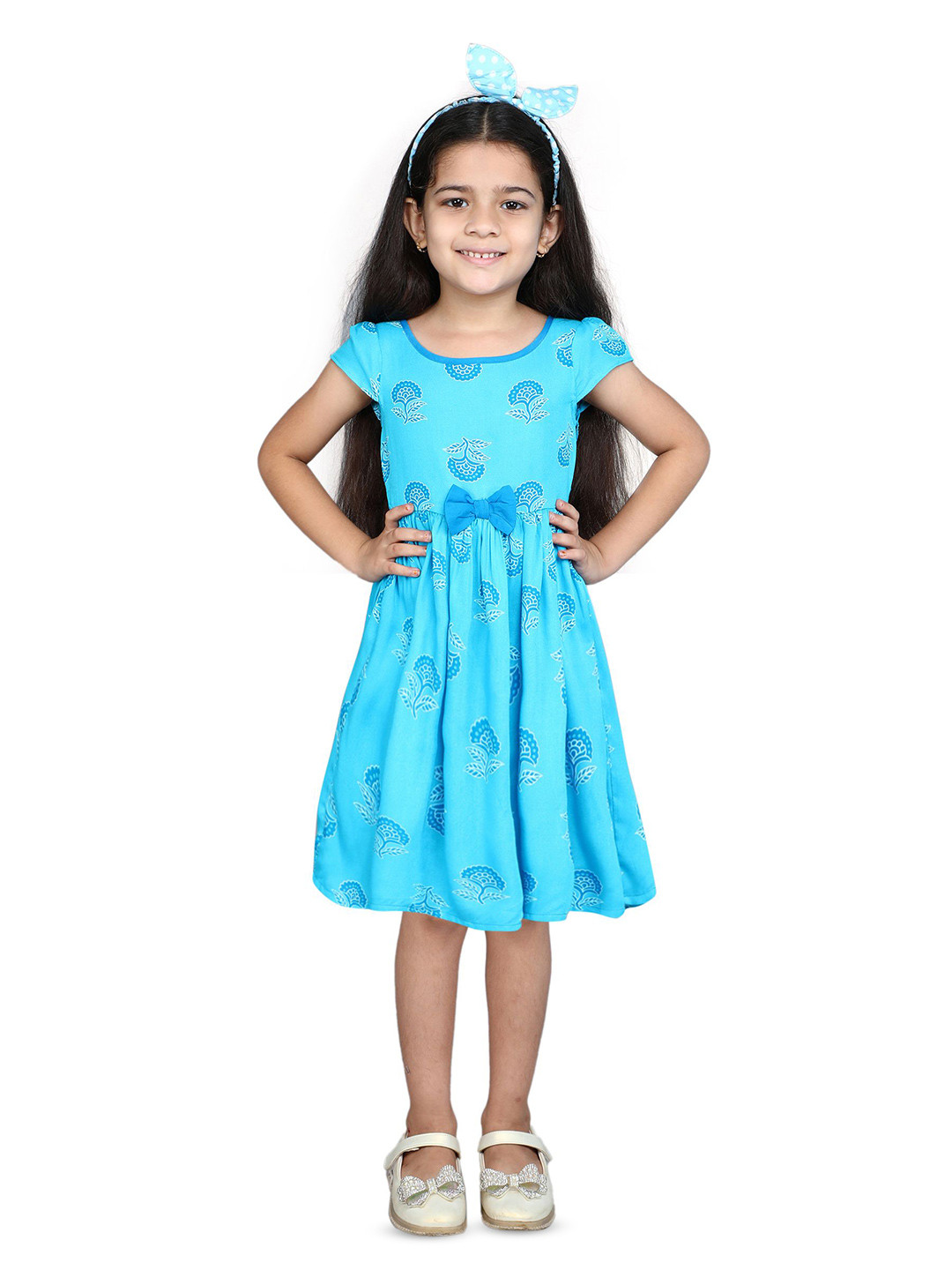 Funshine Girls Floral Print Bow Fit & Flare Dress