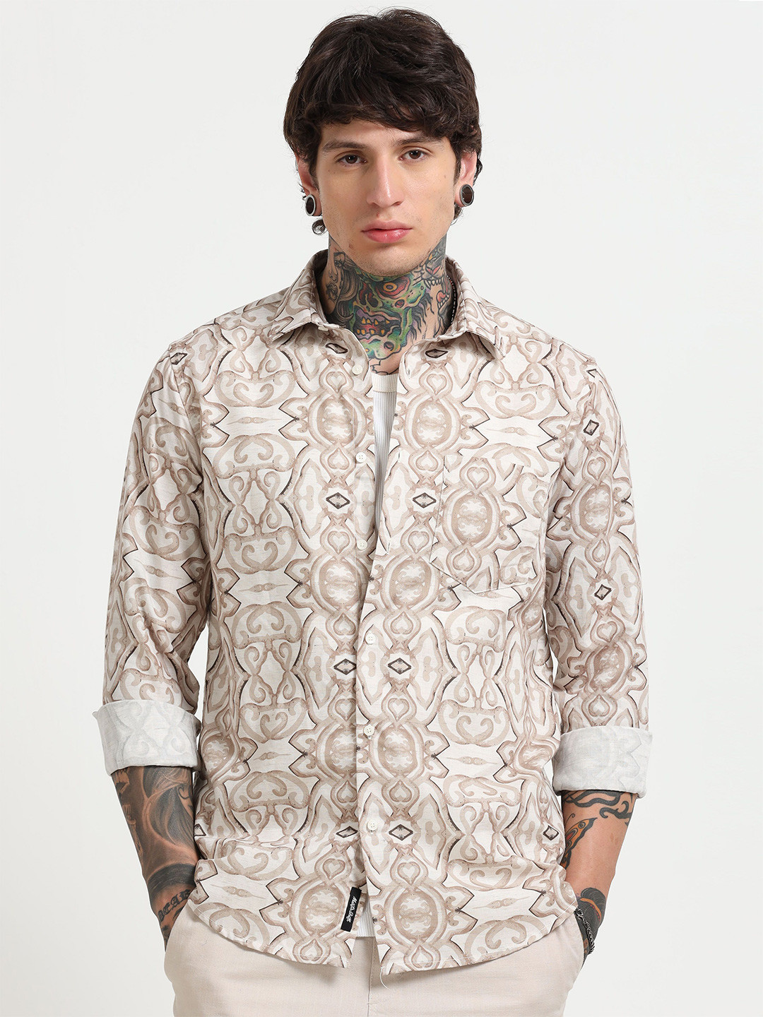 MARTIN SMITH Men Comfort Fit Abstract Printed Spread Collar Linen Casual Shirt