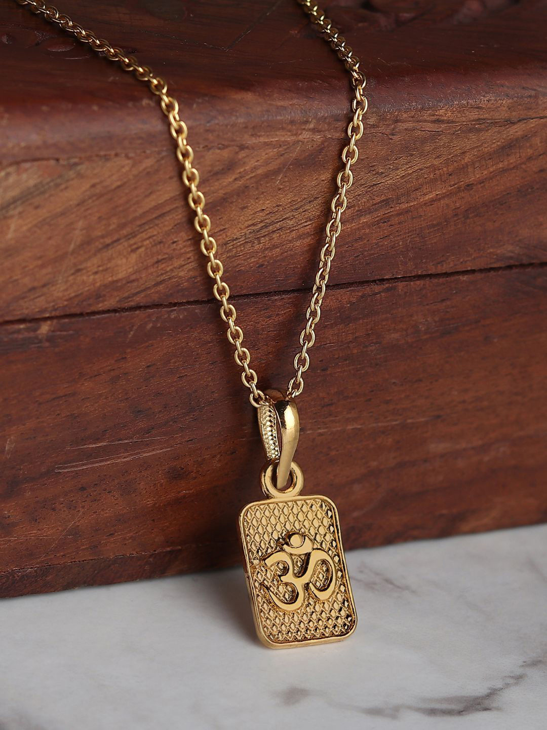 Metronaut 925 Silver 22K Gold-Plated Om Pendant With Ball Chain