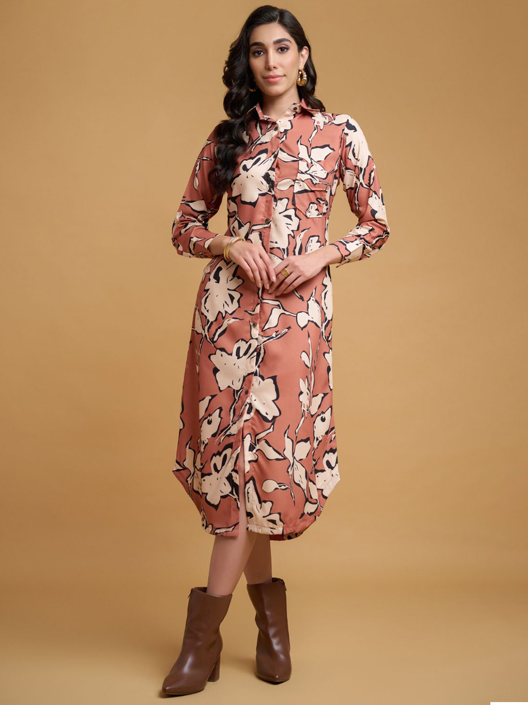 The Roadster women Floral slits Shirt Midi dress