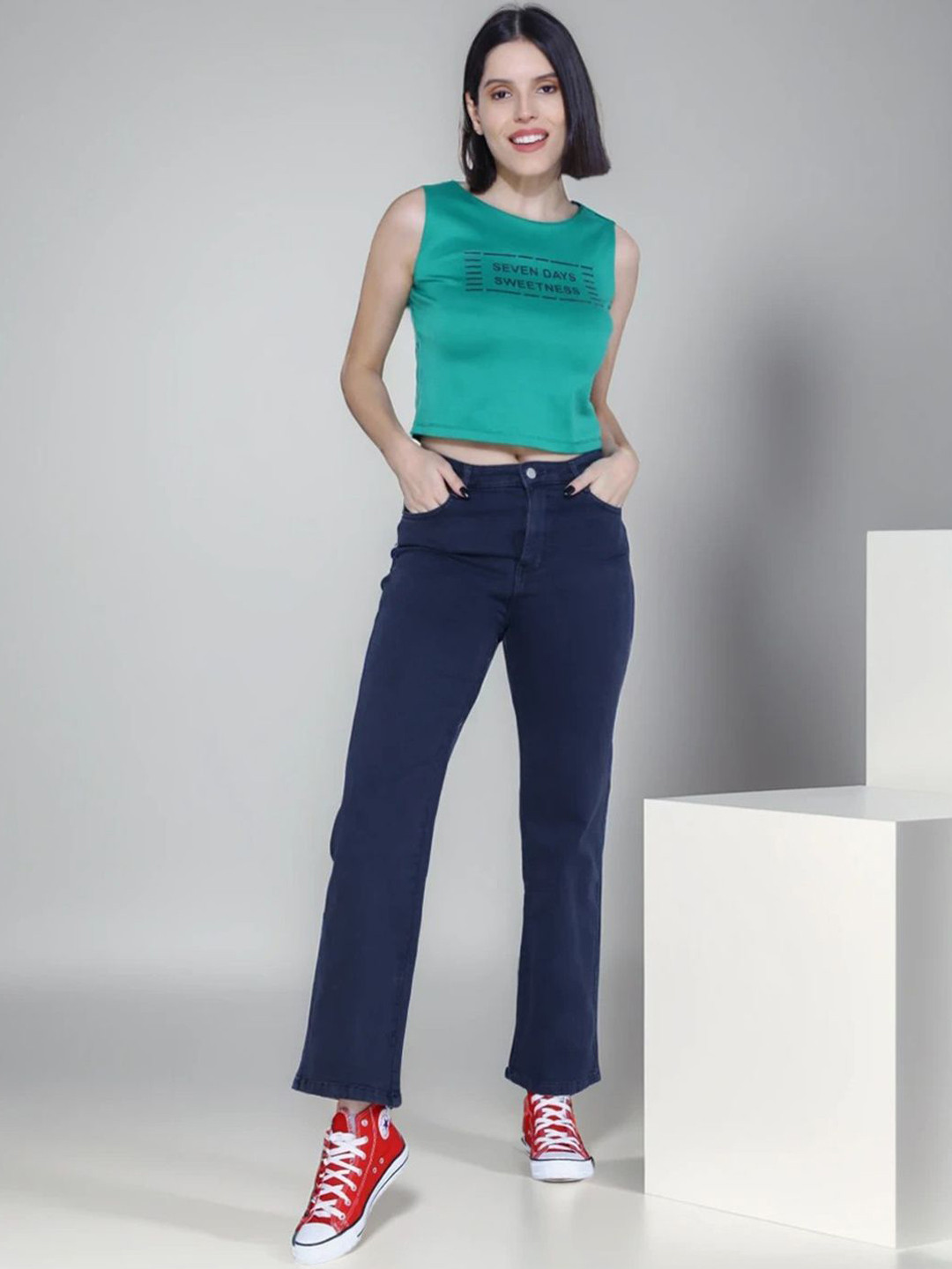 DressBerry Women Rodeo Wide Leg Mid-Rise Stretchable Denim Jeans