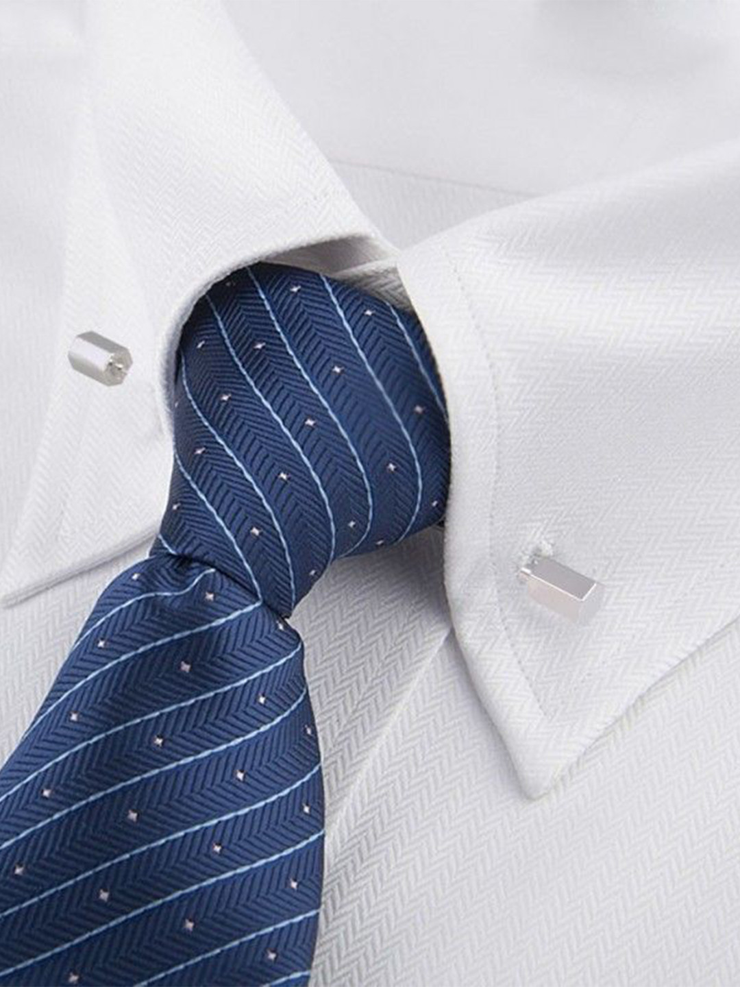 The Tie Hub Hexagon Lapel Pin Barbell Style Silver Brooch