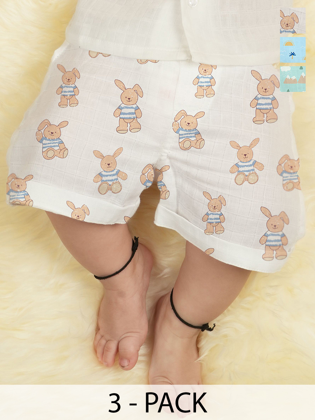 1st Step Pack of 3 Boys Conversational Printed Regular Fit Shorts