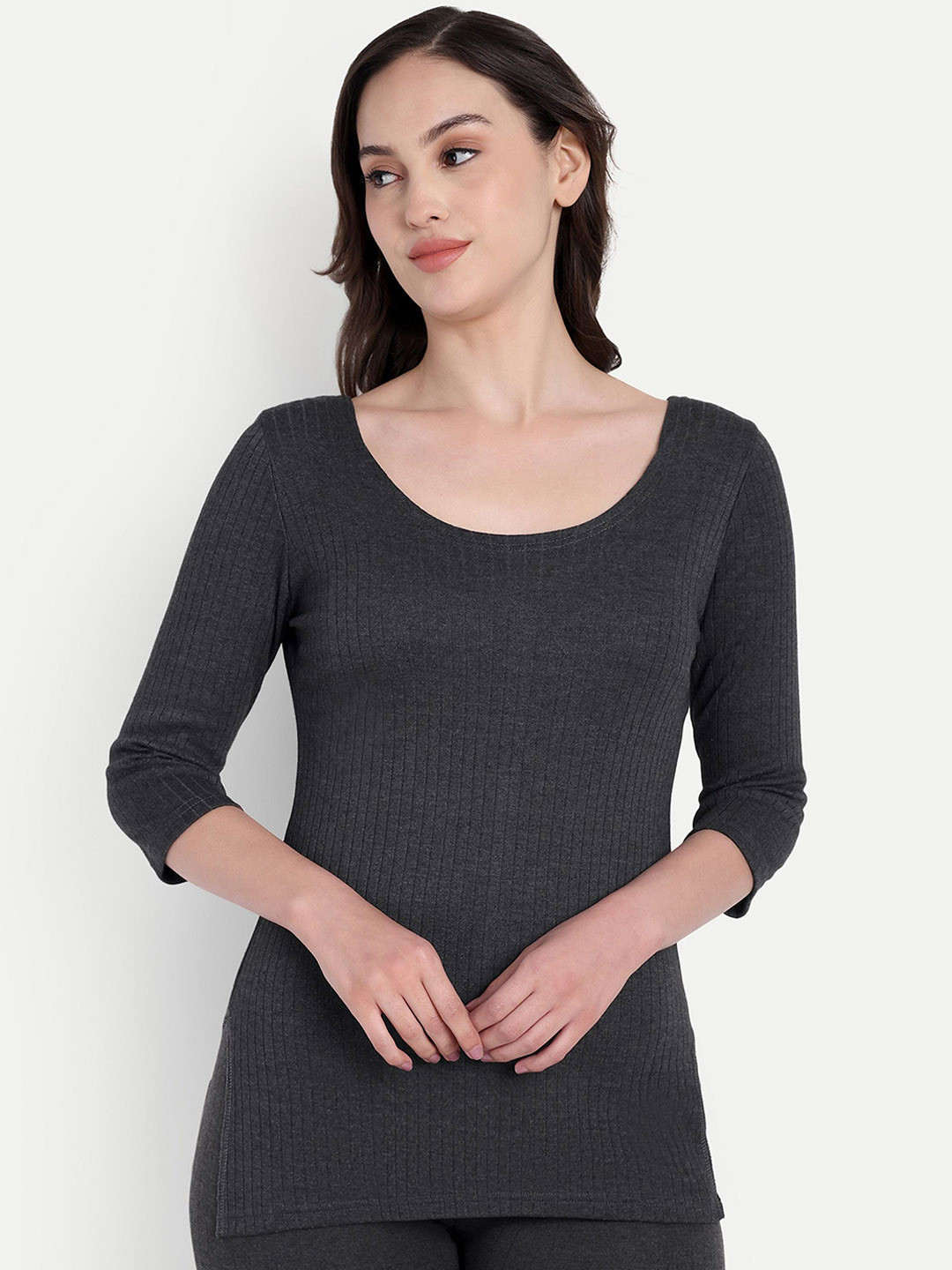 inner element Round Neck Ribbed Thermal Tops