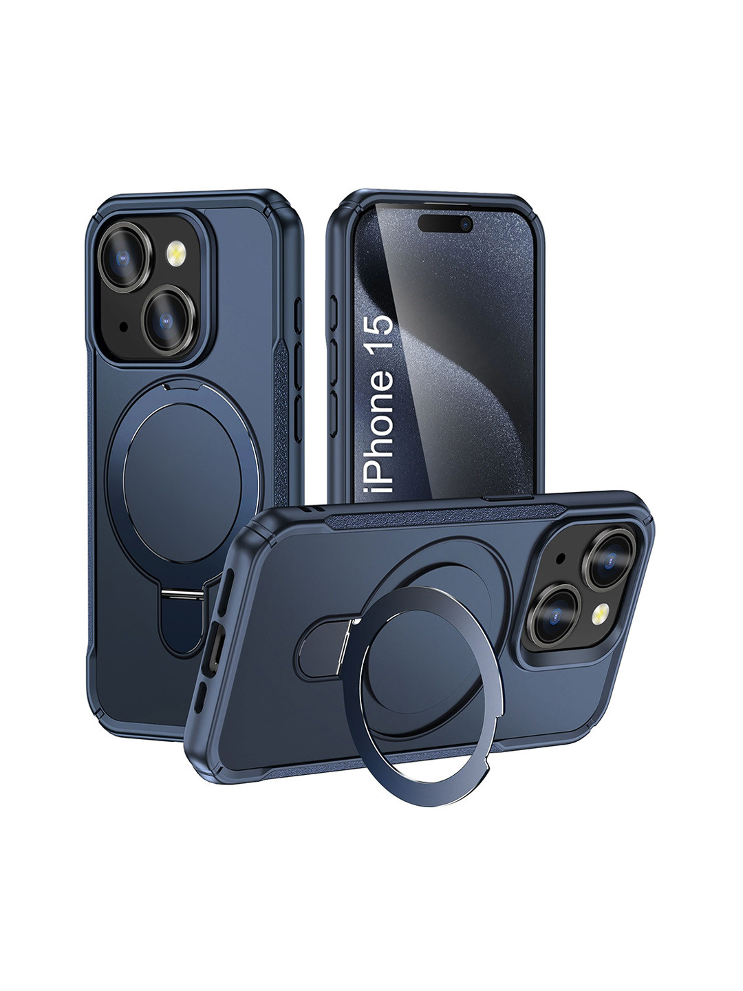 Luxury Kase Solid iPhone 15 360 Rotating Kickstand Mag-Safe Rugged Back Case