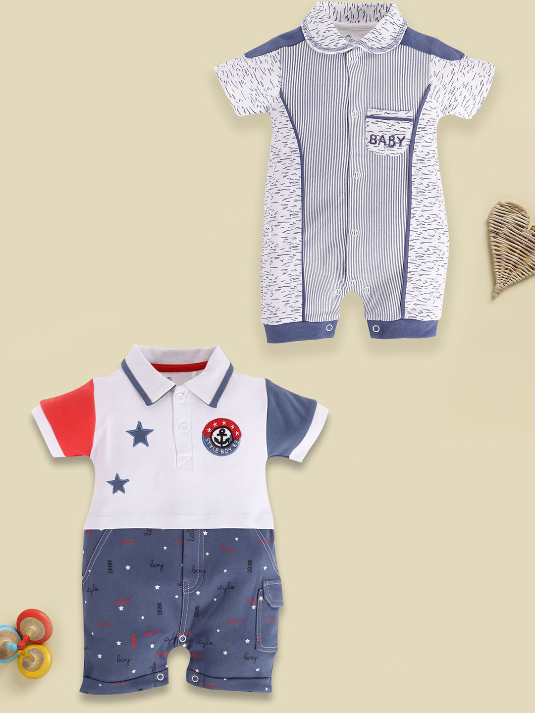 BABY GO Boys Pack Of 2 Printed Polo Collar Pure Cotton T-shirt With Shorts