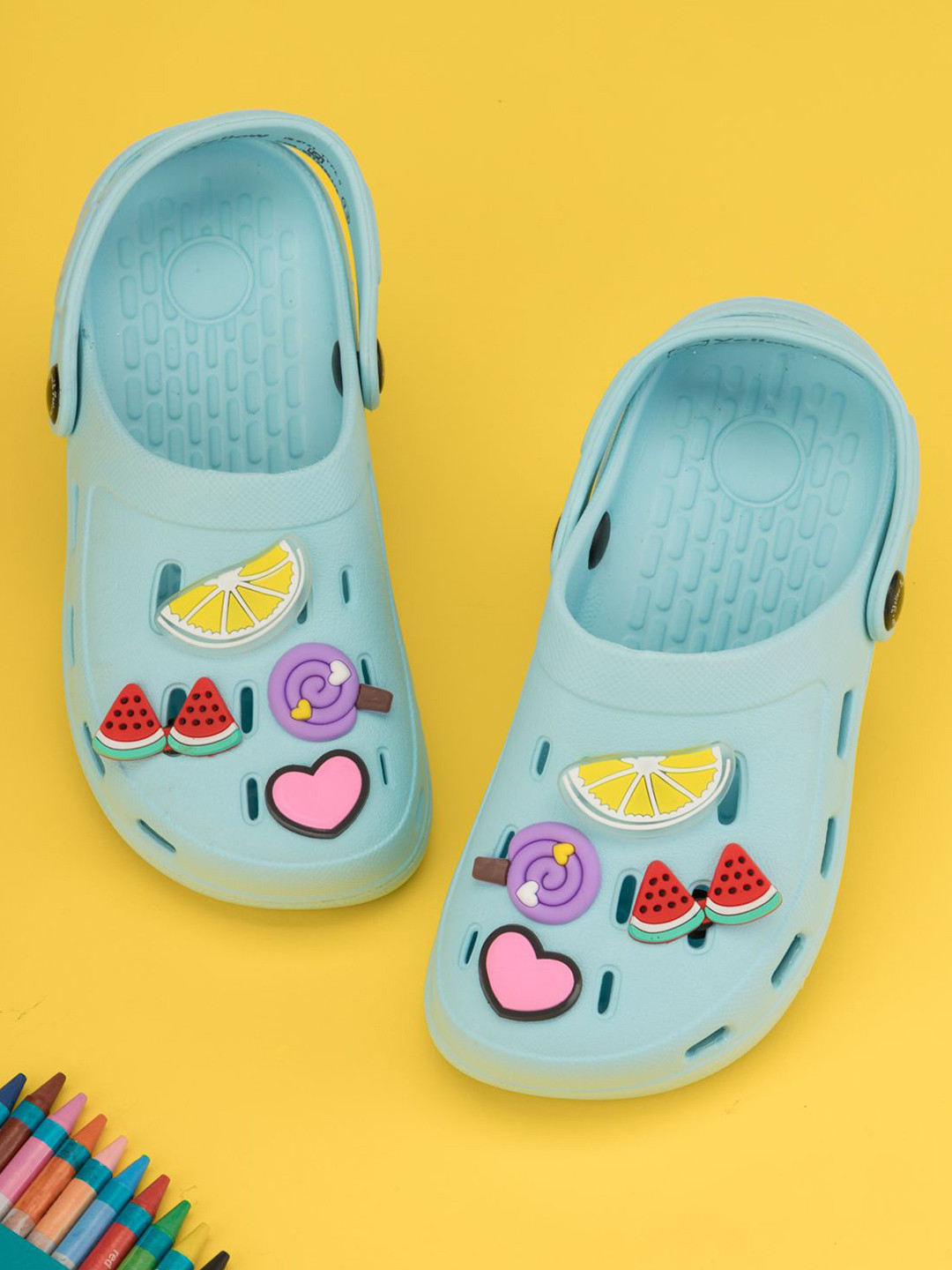 Yellow Bee Girls Adorable Colorful Fruits & Sweet Treat 3D Charms Clogs
